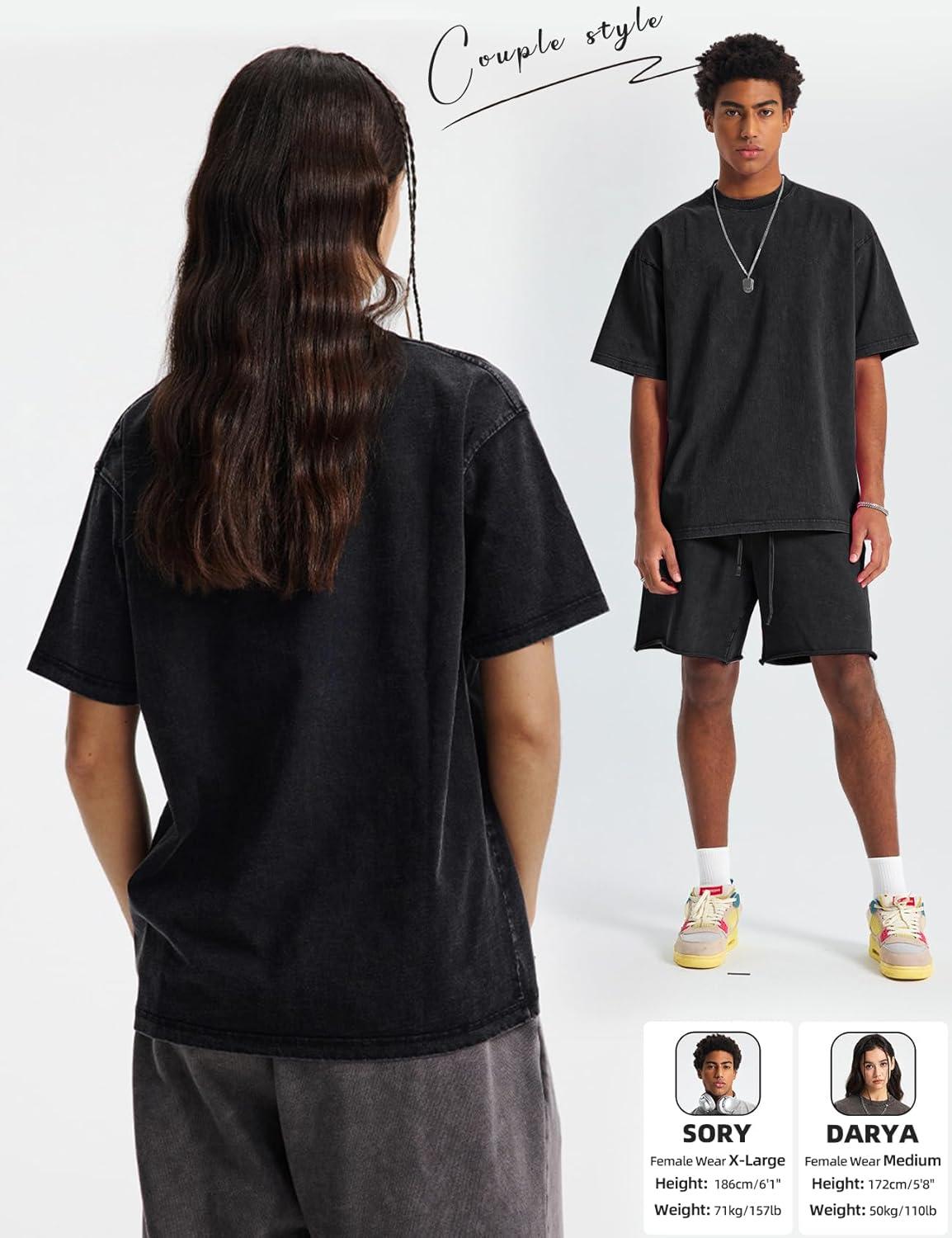 image:imageArssm Mens Oversized T Shirts Cotton Acid Wash Baggy Tees Loose Fit Vintage Heavyweight TShirtsBlack
