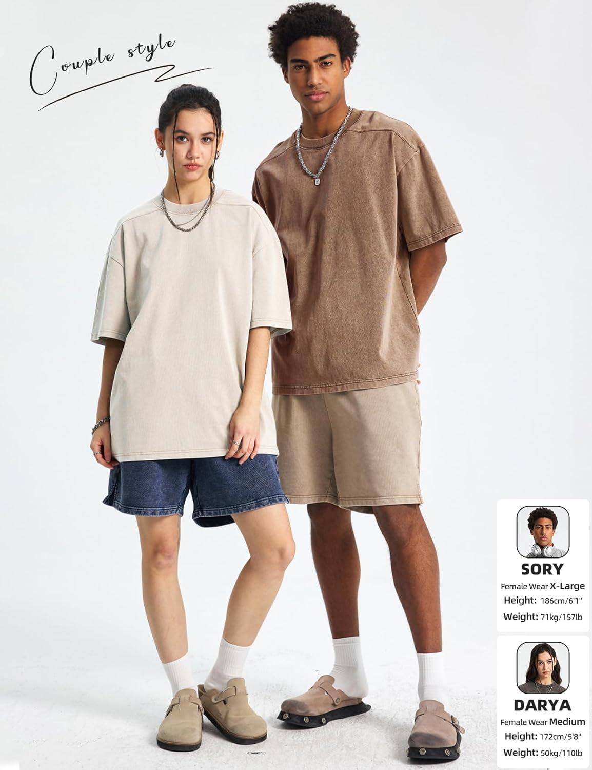 image:imageArssm Mens Oversized T Shirts Cotton Acid Wash Baggy Tees Loose Fit Vintage Heavyweight TShirtsBlackbeigearmykhakigrey