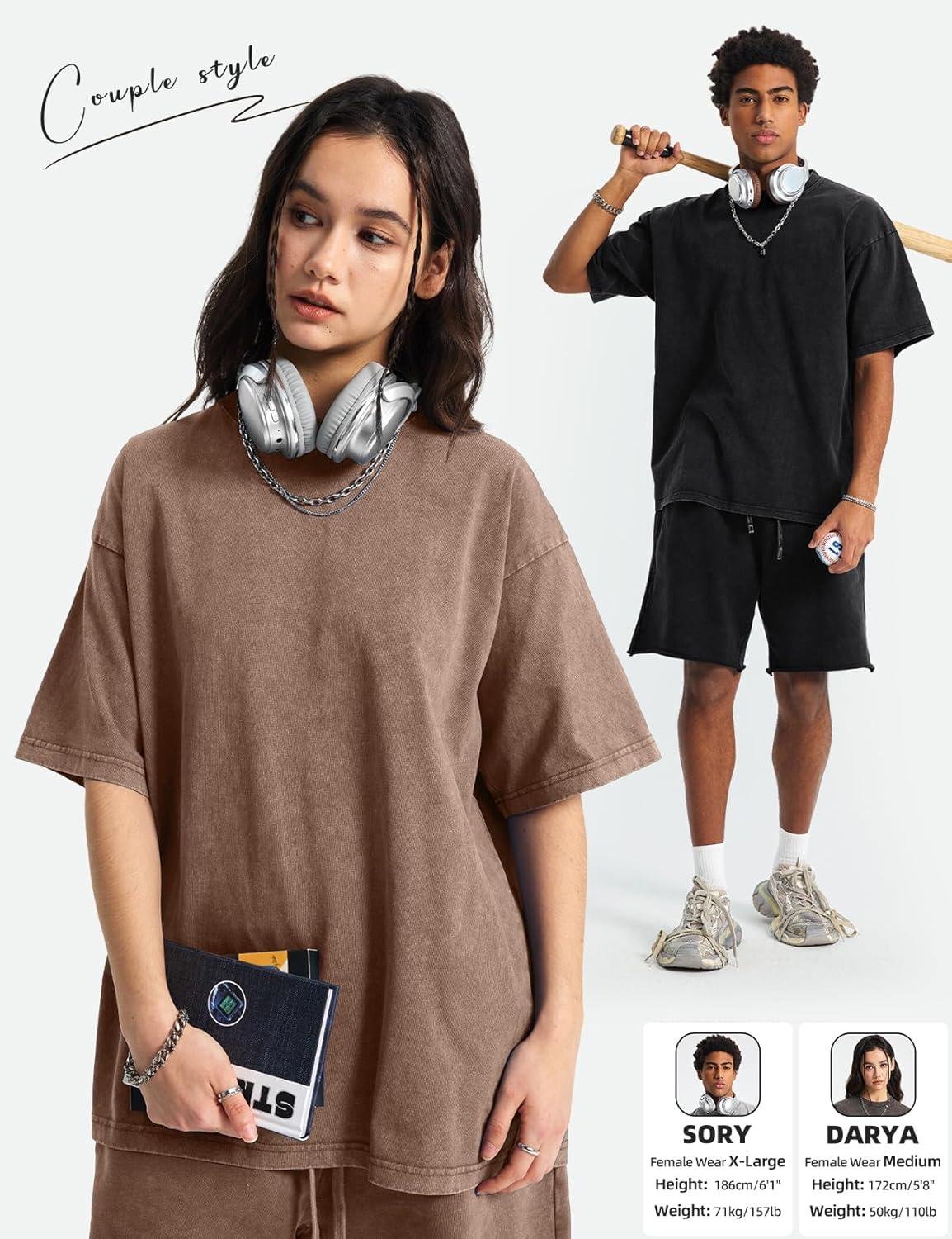 image:imageArssm Mens Oversized T Shirts Cotton Acid Wash Baggy Tees Loose Fit Vintage Heavyweight TShirtsBlackbeigearmykhakigrey