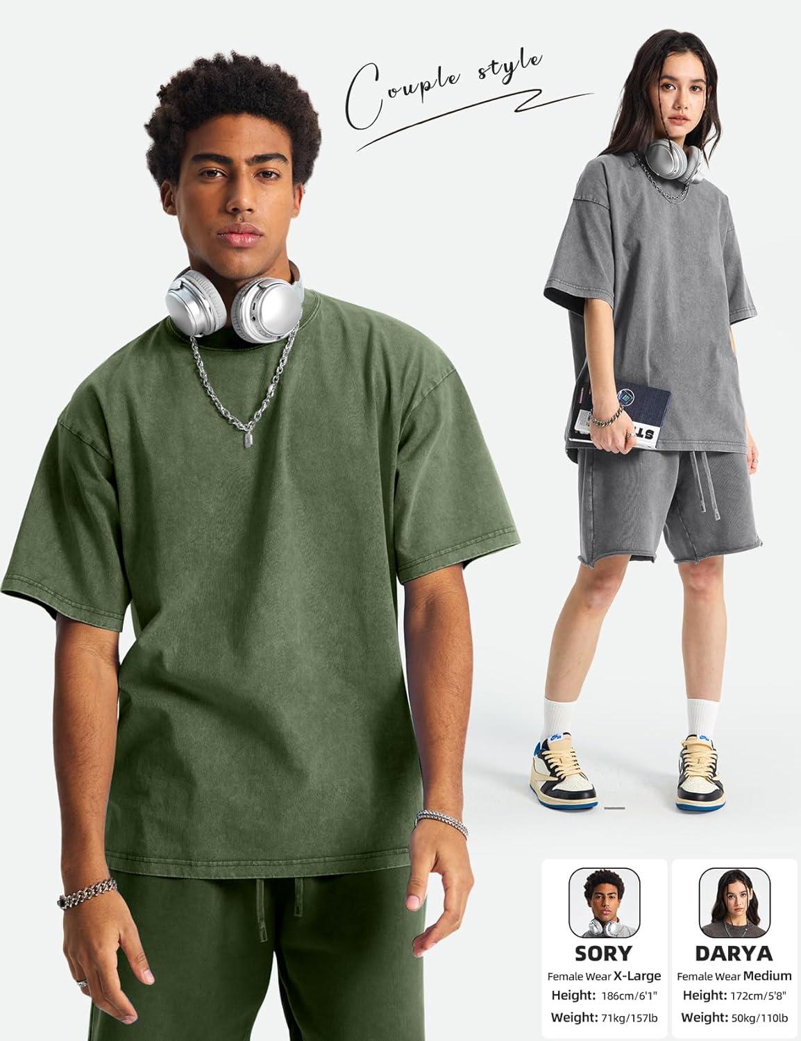 image:imageArssm Mens Oversized T Shirts Cotton Acid Wash Baggy Tees Loose Fit Vintage Heavyweight TShirtsBlackbeigearmykhakigrey