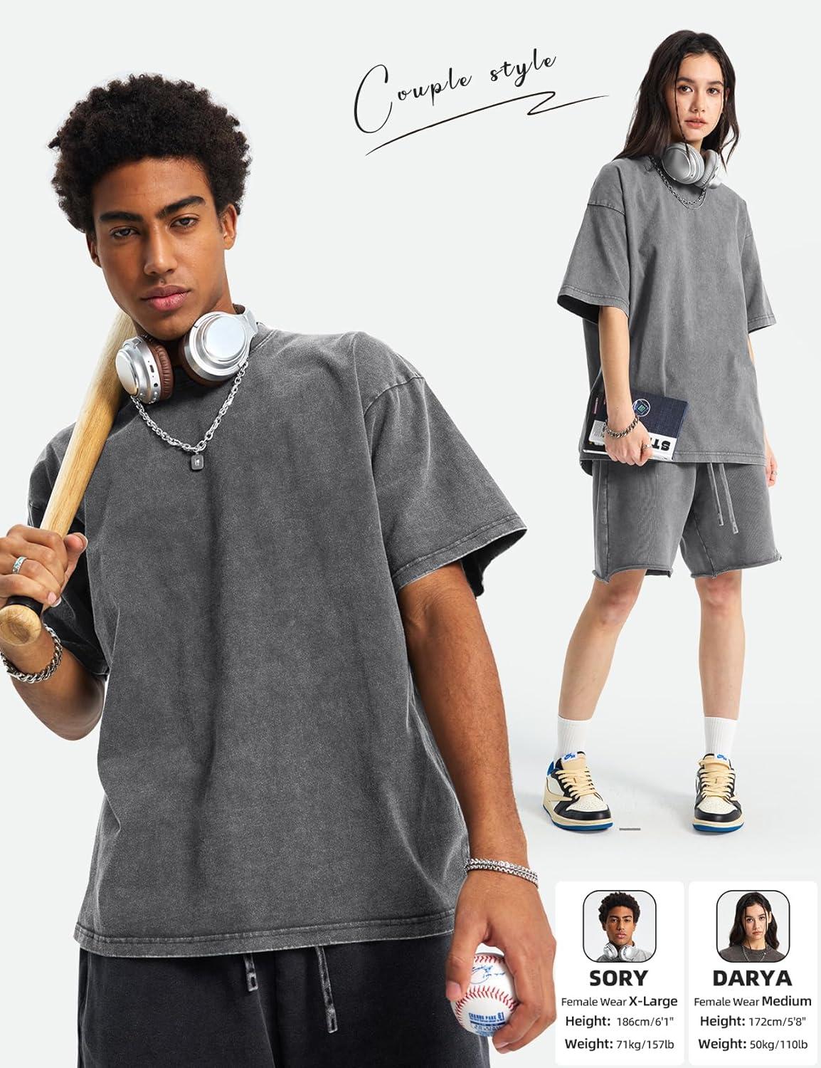 image:imageArssm Mens Oversized T Shirts Cotton Acid Wash Baggy Tees Loose Fit Vintage Heavyweight TShirtsBlackblackgreykhakibeige