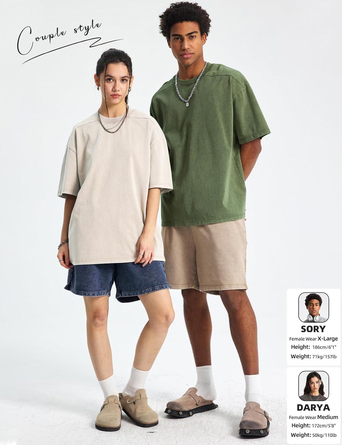image:imageArssm Mens Oversized T Shirts Cotton Acid Wash Baggy Tees Loose Fit Vintage Heavyweight TShirtsBlackkhakibeigearmypurple