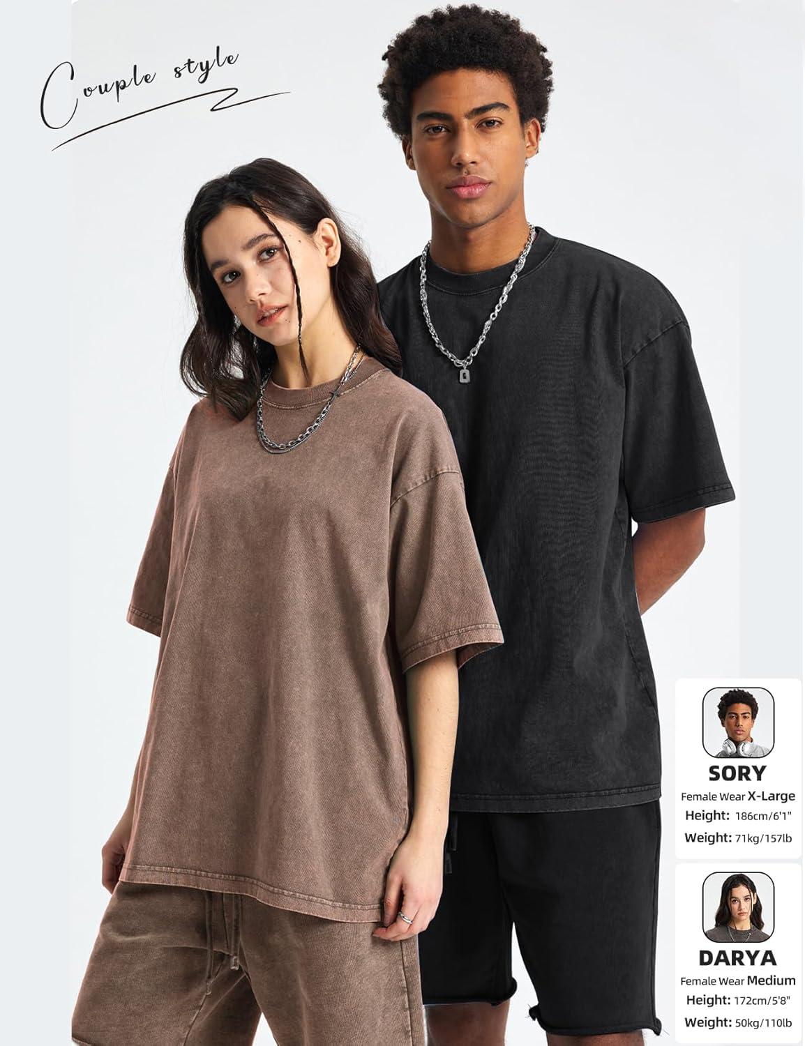 image:imageArssm Mens Oversized T Shirts Cotton Acid Wash Baggy Tees Loose Fit Vintage Heavyweight TShirtsBlackkhakibeigearmypurple