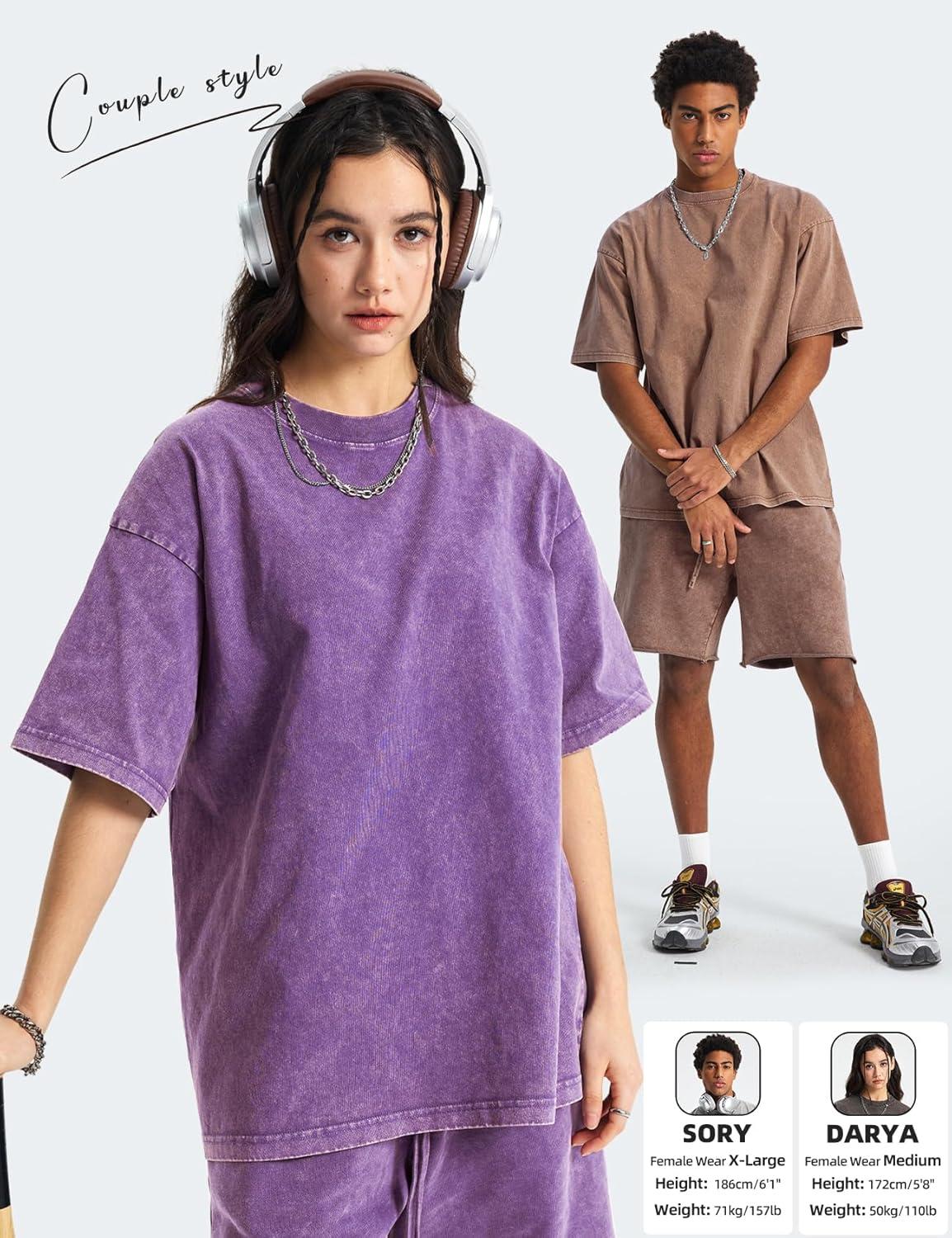 image:imageArssm Mens Oversized T Shirts Cotton Acid Wash Baggy Tees Loose Fit Vintage Heavyweight TShirtsBlackkhakibeigearmypurple