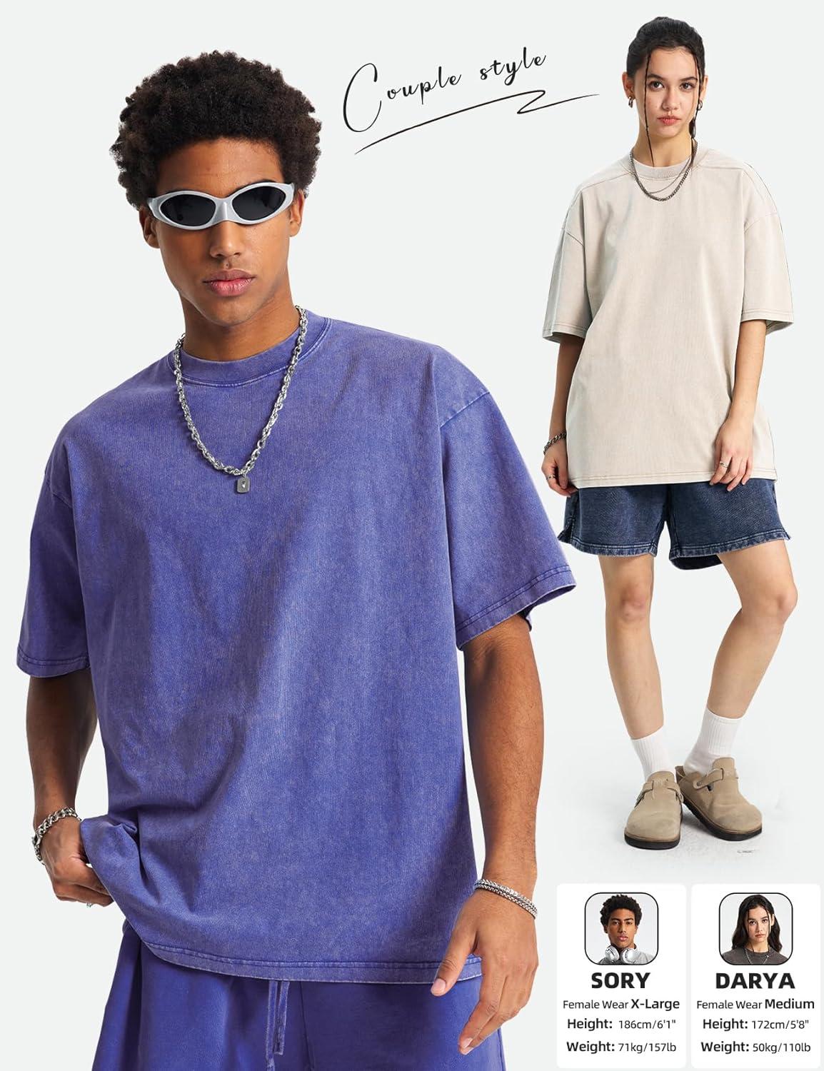 image:imageArssm Mens Oversized T Shirts Cotton Acid Wash Baggy Tees Loose Fit Vintage Heavyweight TShirtsBlackpinkpurplebluebeige