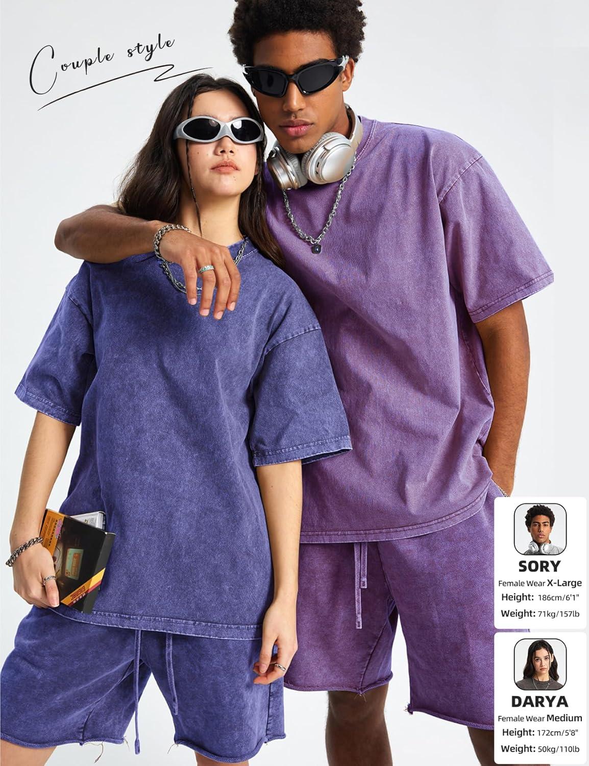 image:imageArssm Mens Oversized T Shirts Cotton Acid Wash Baggy Tees Loose Fit Vintage Heavyweight TShirtsBlackpinkpurplebluebeige