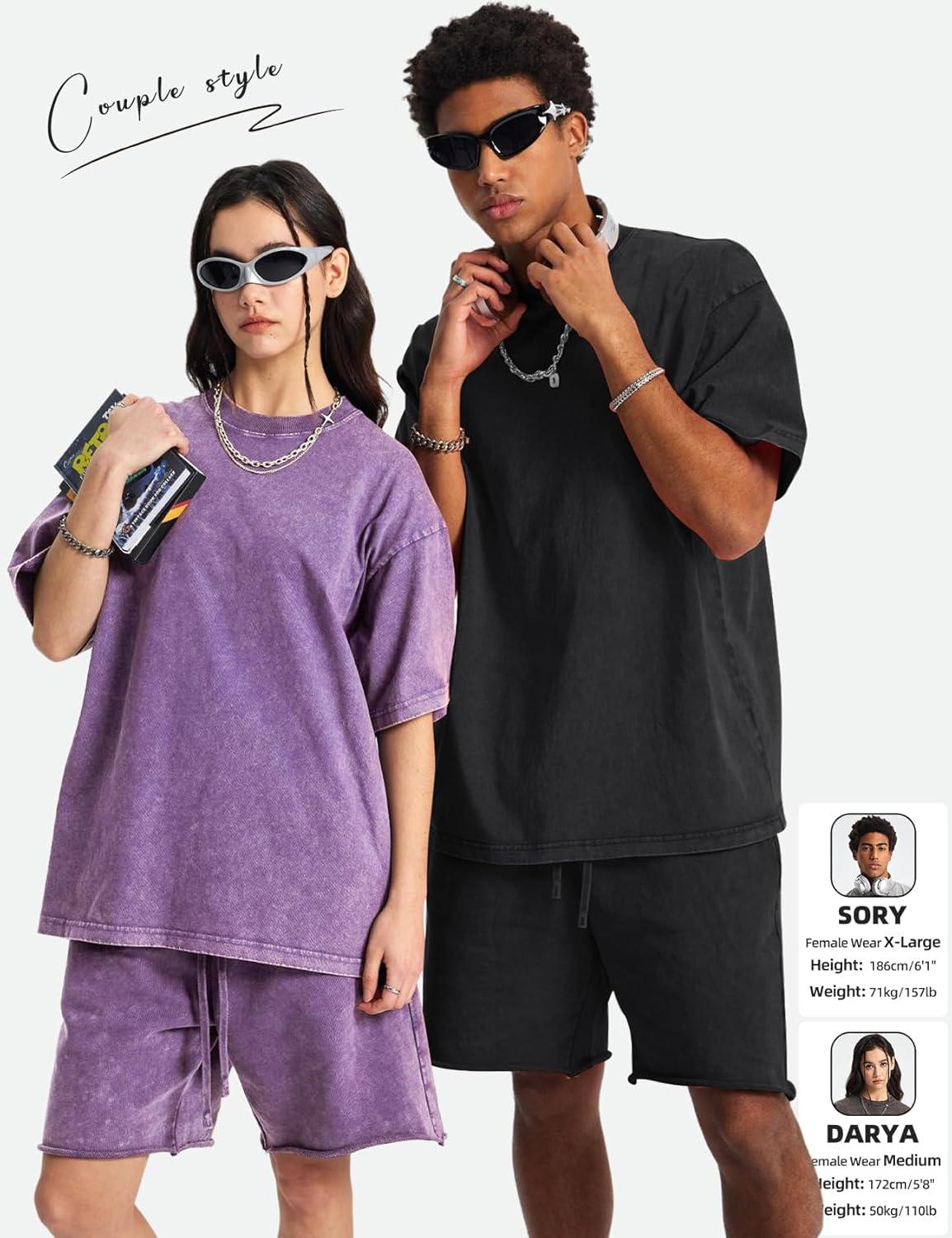 image:imageArssm Mens Oversized T Shirts Cotton Acid Wash Baggy Tees Loose Fit Vintage Heavyweight TShirtsBlackpinkpurplebluebeige