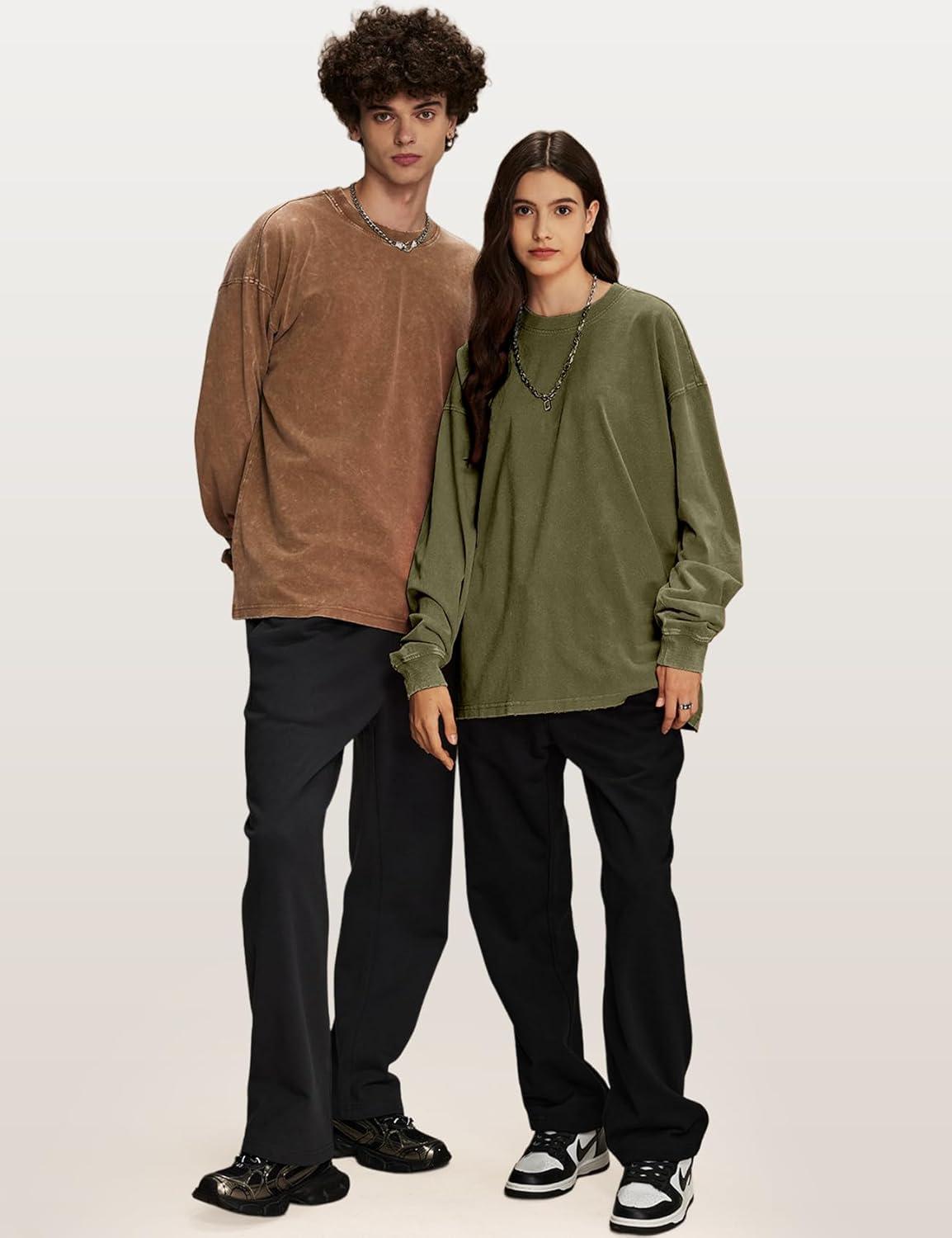 image:imageArssm Mens Oversized TShirts Cotton Long Sleeve Tshirts Vintage Acid Wash Baggy TeesBlackkhakiarmy