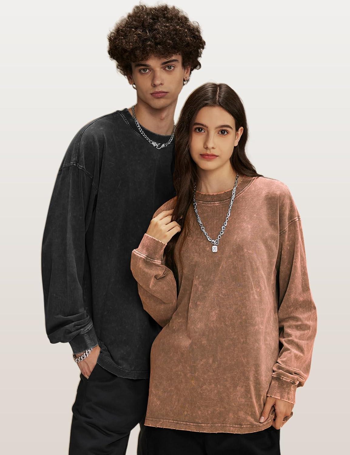 image:imageArssm Mens Oversized TShirts Cotton Long Sleeve Tshirts Vintage Acid Wash Baggy TeesBlackkhakiarmy