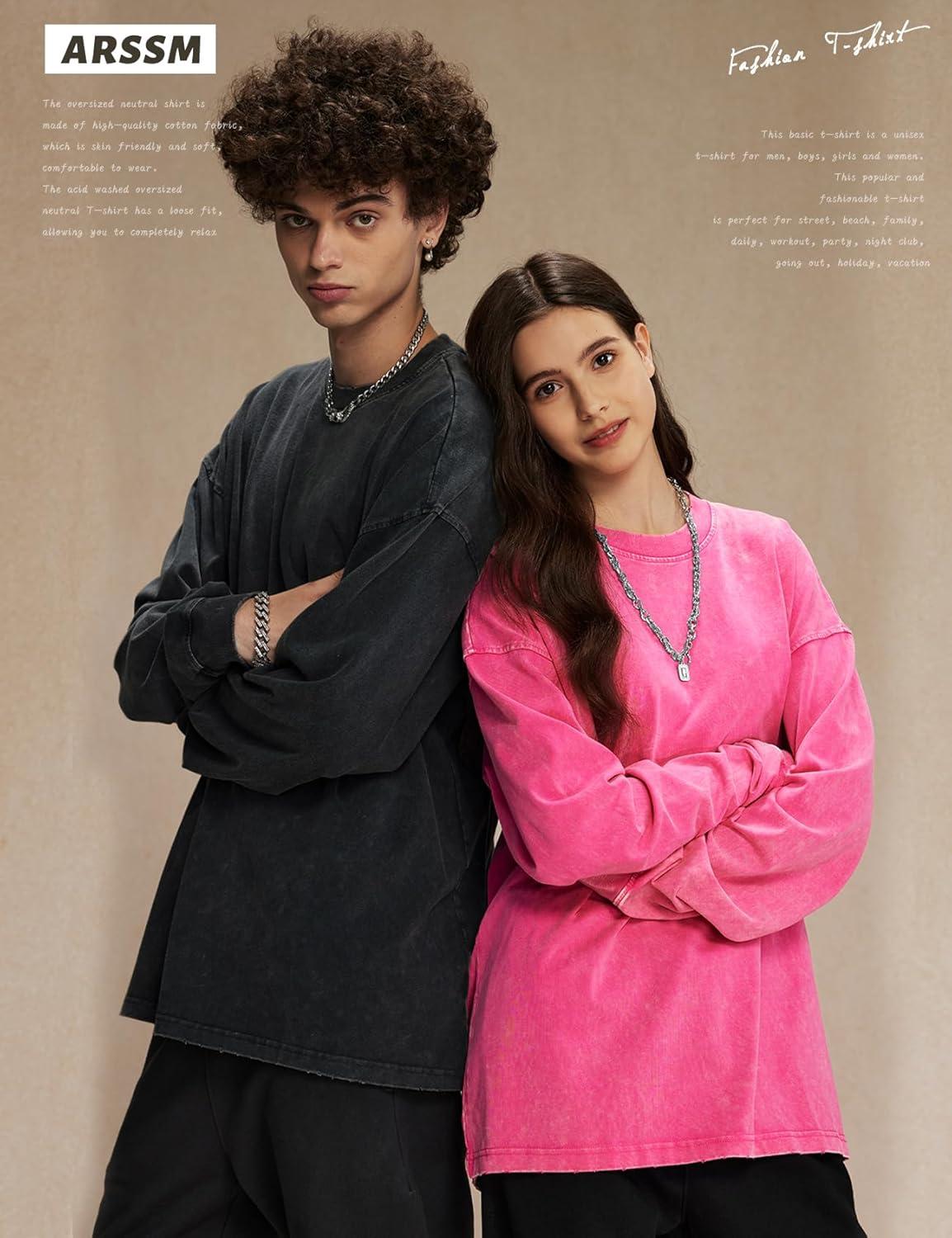 image:imageArssm Oversized TShirts for Women Cotton Long Sleeve Vintage Acid Wash Baggy T ShirtsBlackbeigepink