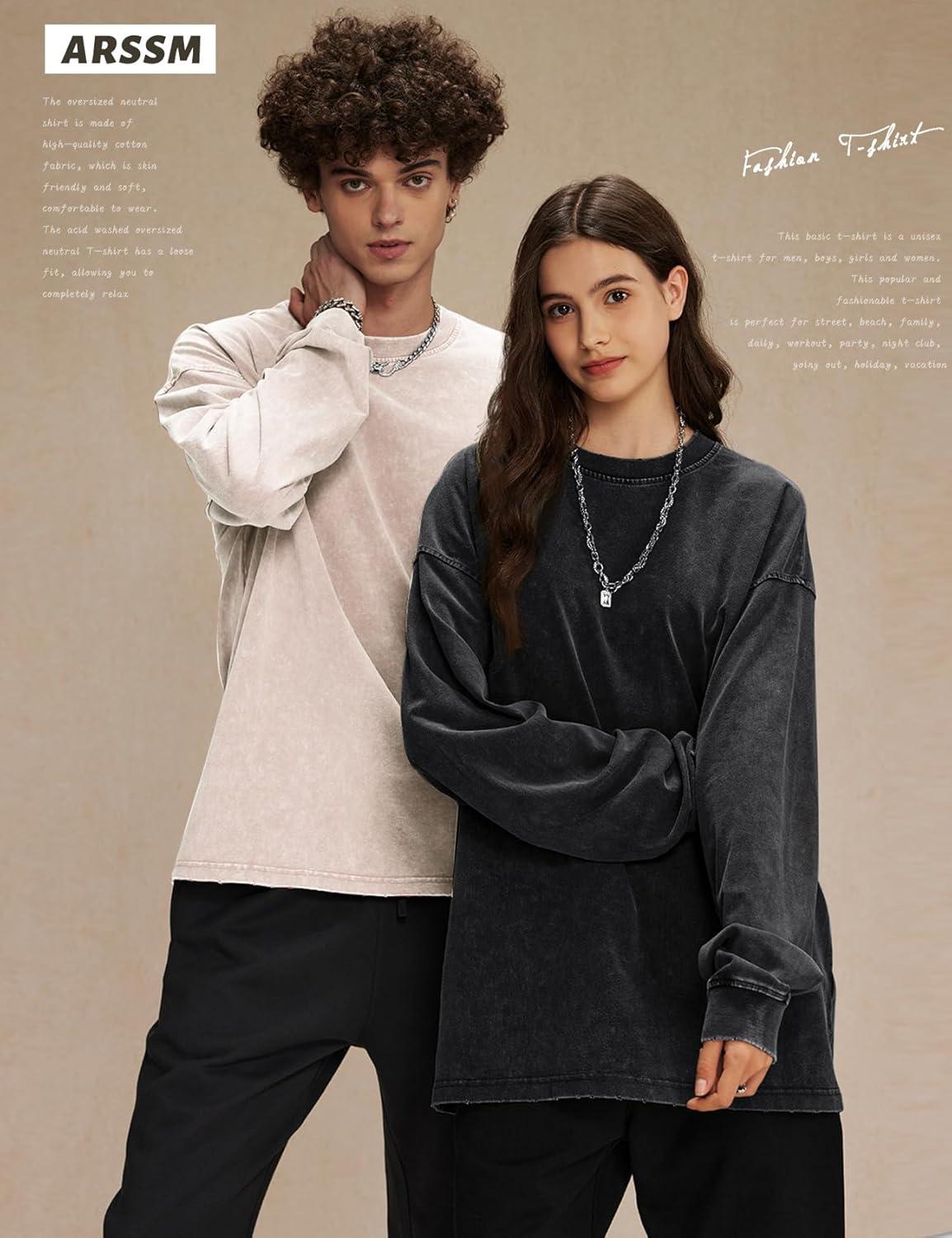 image:imageArssm Oversized TShirts for Women Cotton Long Sleeve Vintage Acid Wash Baggy T ShirtsBlackbeigepink
