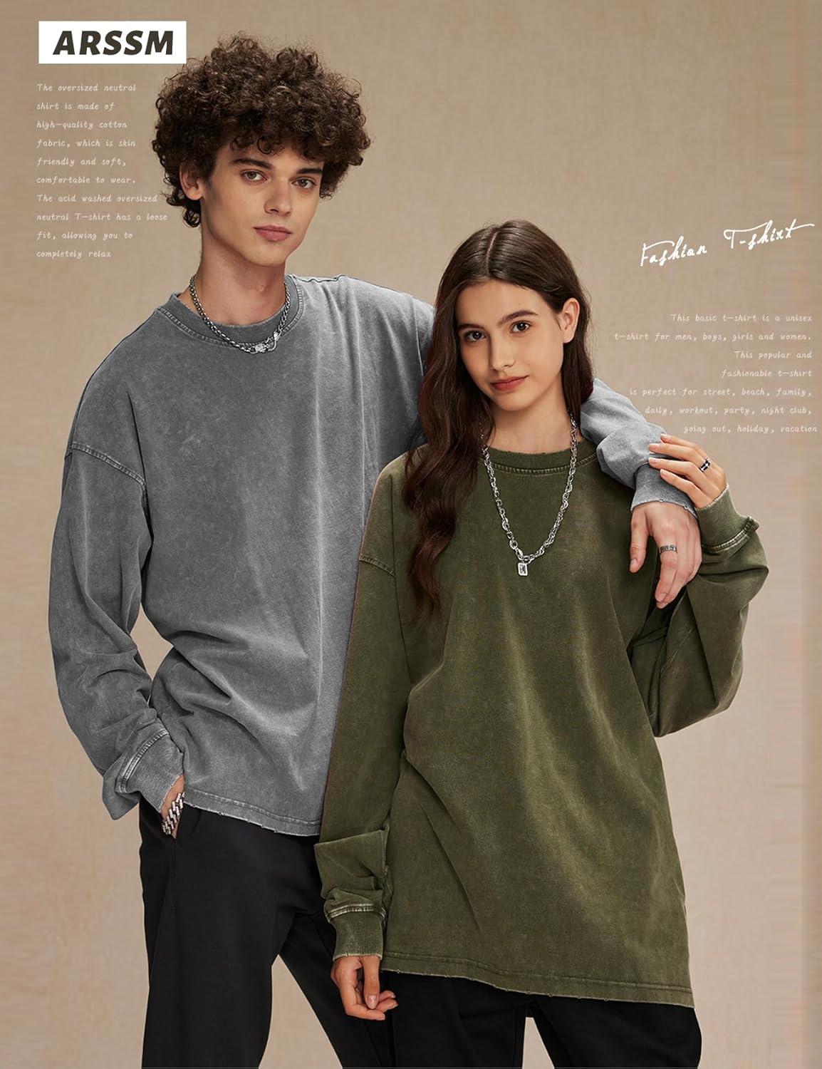 image:imageArssm Oversized TShirts for Women Cotton Long Sleeve Vintage Acid Wash Baggy T ShirtsBlackgreyarmy