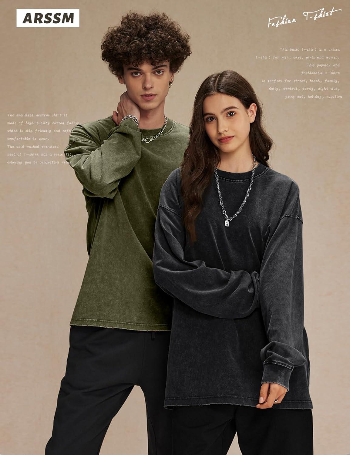 image:imageArssm Oversized TShirts for Women Cotton Long Sleeve Vintage Acid Wash Baggy T ShirtsBlackgreyarmy