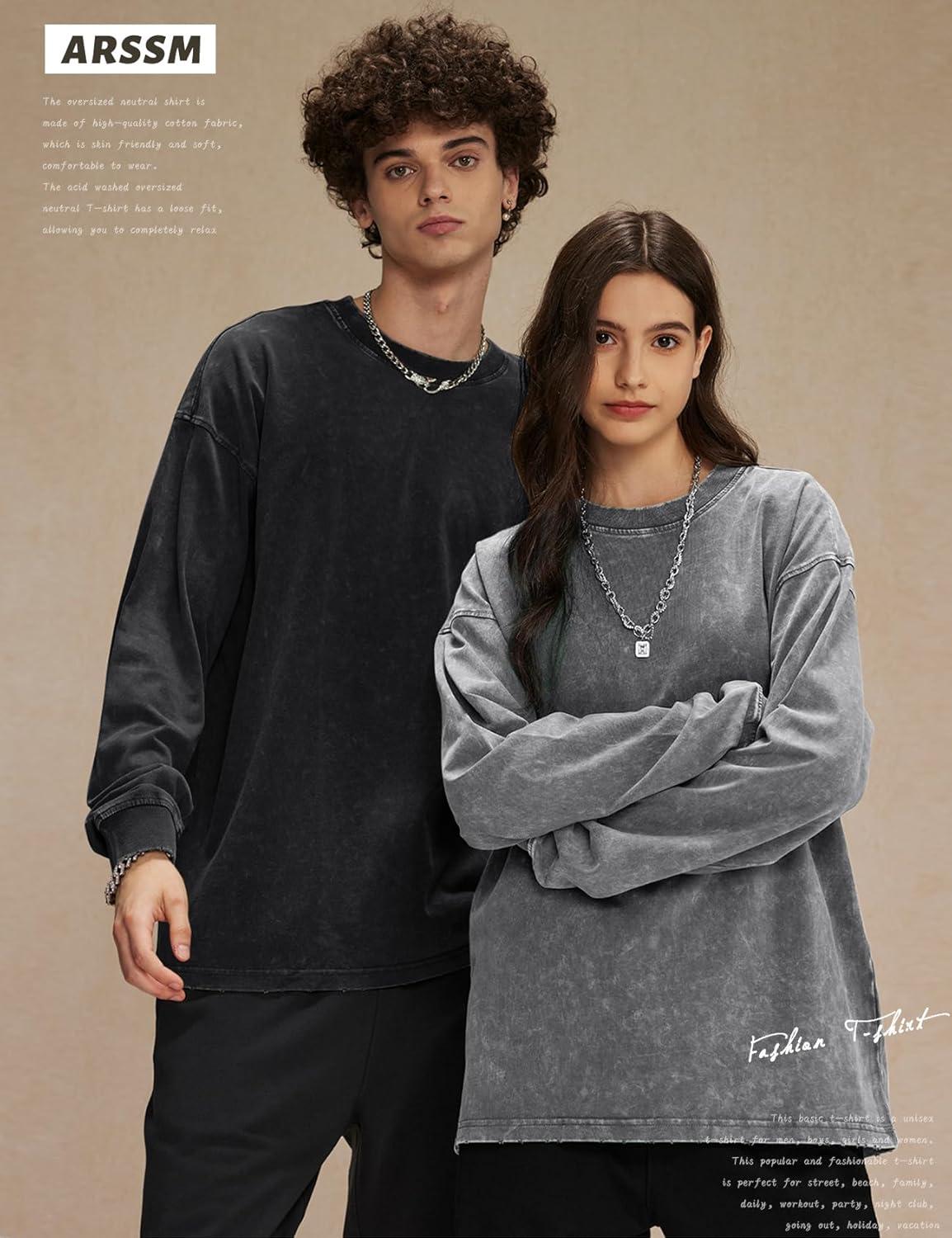 image:imageArssm Oversized TShirts for Women Cotton Long Sleeve Vintage Acid Wash Baggy T ShirtsBlackgreyarmy