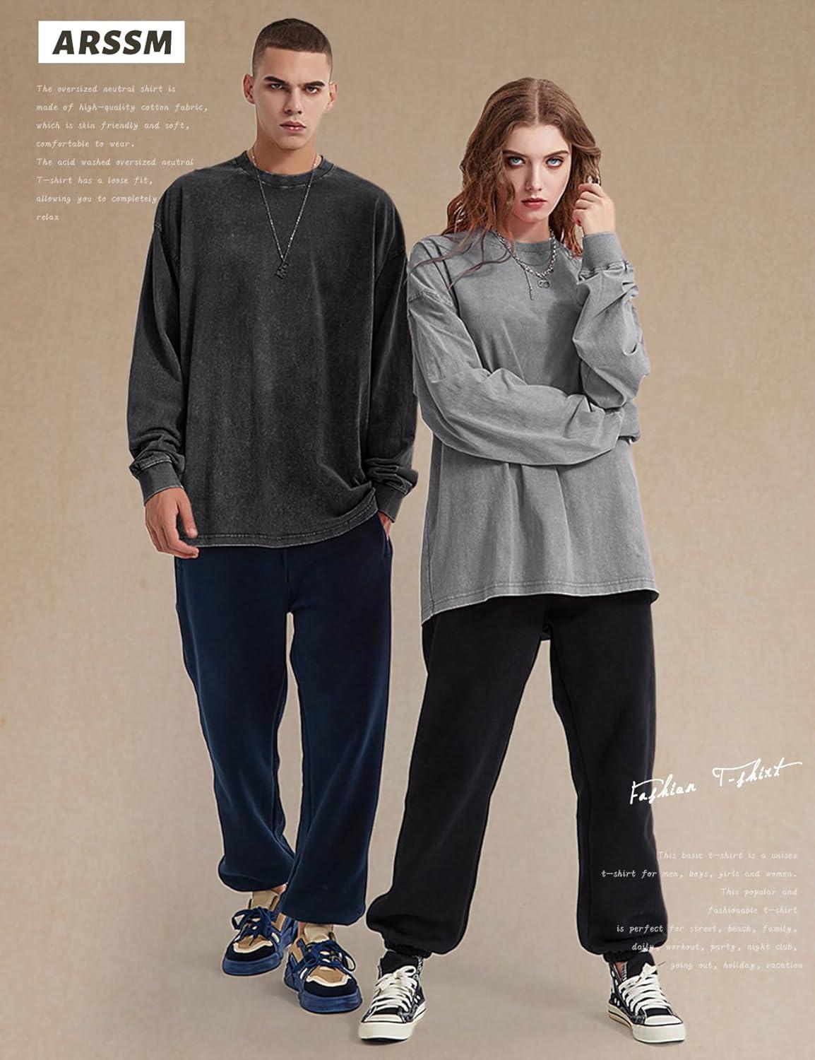 image:imageArssm Oversized TShirts for Women Cotton Long Sleeve Vintage Acid Wash Baggy T ShirtsBlackgreybeige