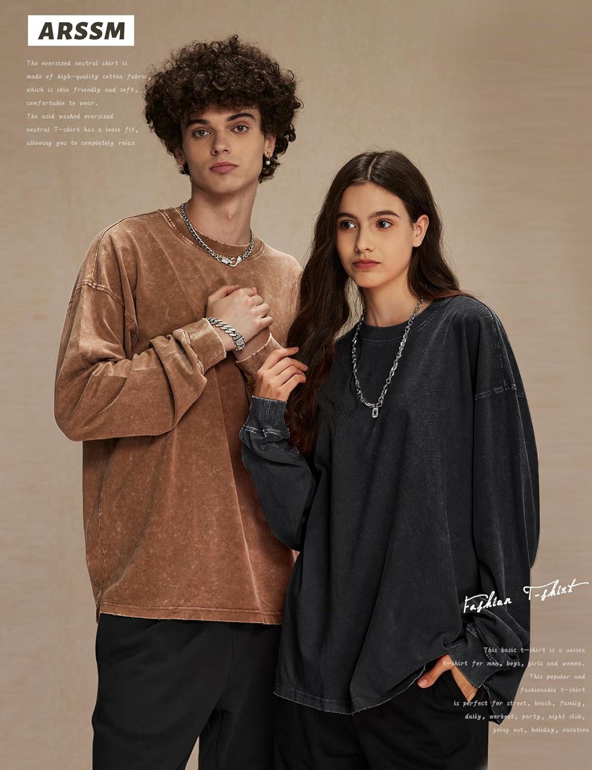 image:imageArssm Oversized TShirts for Women Cotton Long Sleeve Vintage Acid Wash Baggy T ShirtsBlackgreykhaki