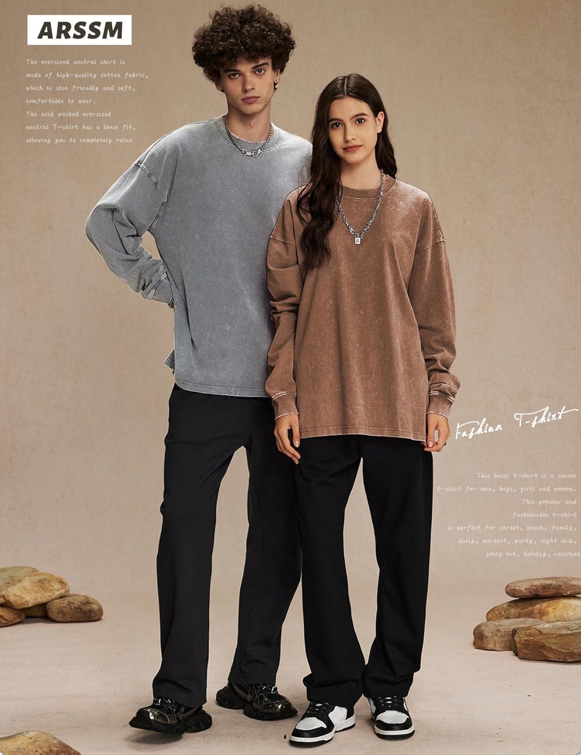 image:imageArssm Oversized TShirts for Women Cotton Long Sleeve Vintage Acid Wash Baggy T ShirtsBlackgreykhaki