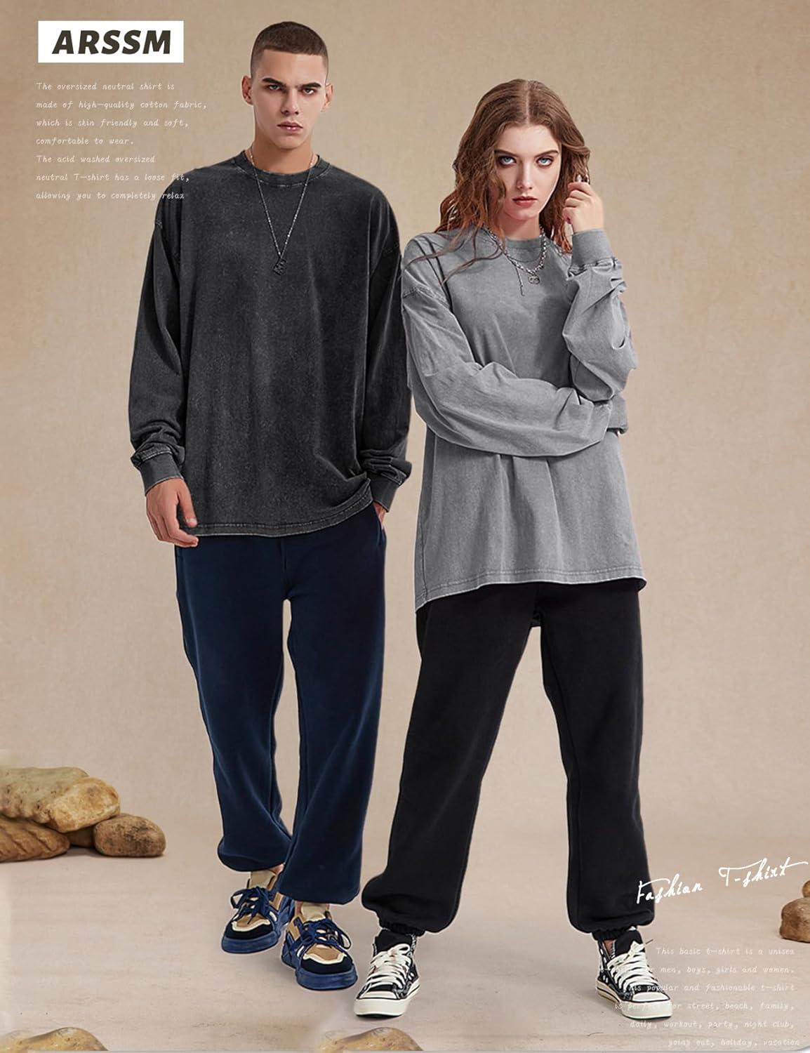 image:imageArssm Oversized TShirts for Women Cotton Long Sleeve Vintage Acid Wash Baggy T ShirtsBlackgreykhaki