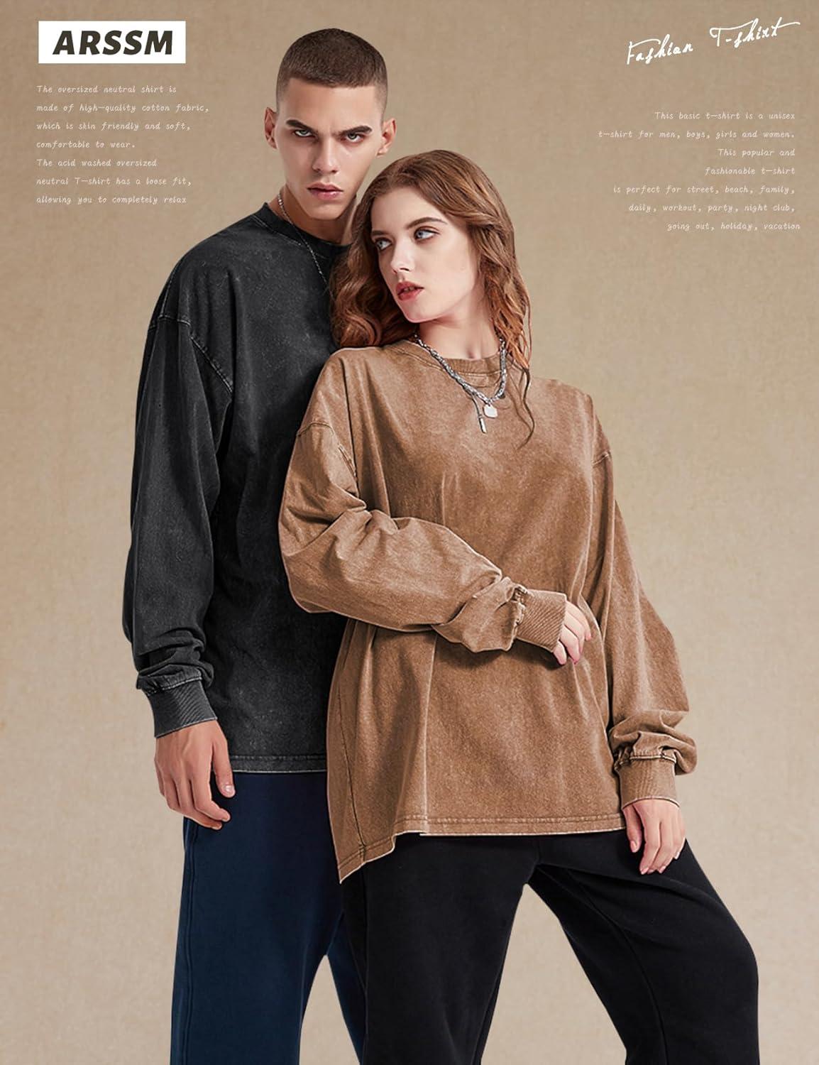 image:imageArssm Oversized TShirts for Women Cotton Long Sleeve Vintage Acid Wash Baggy T ShirtsBlackkhakiarmy