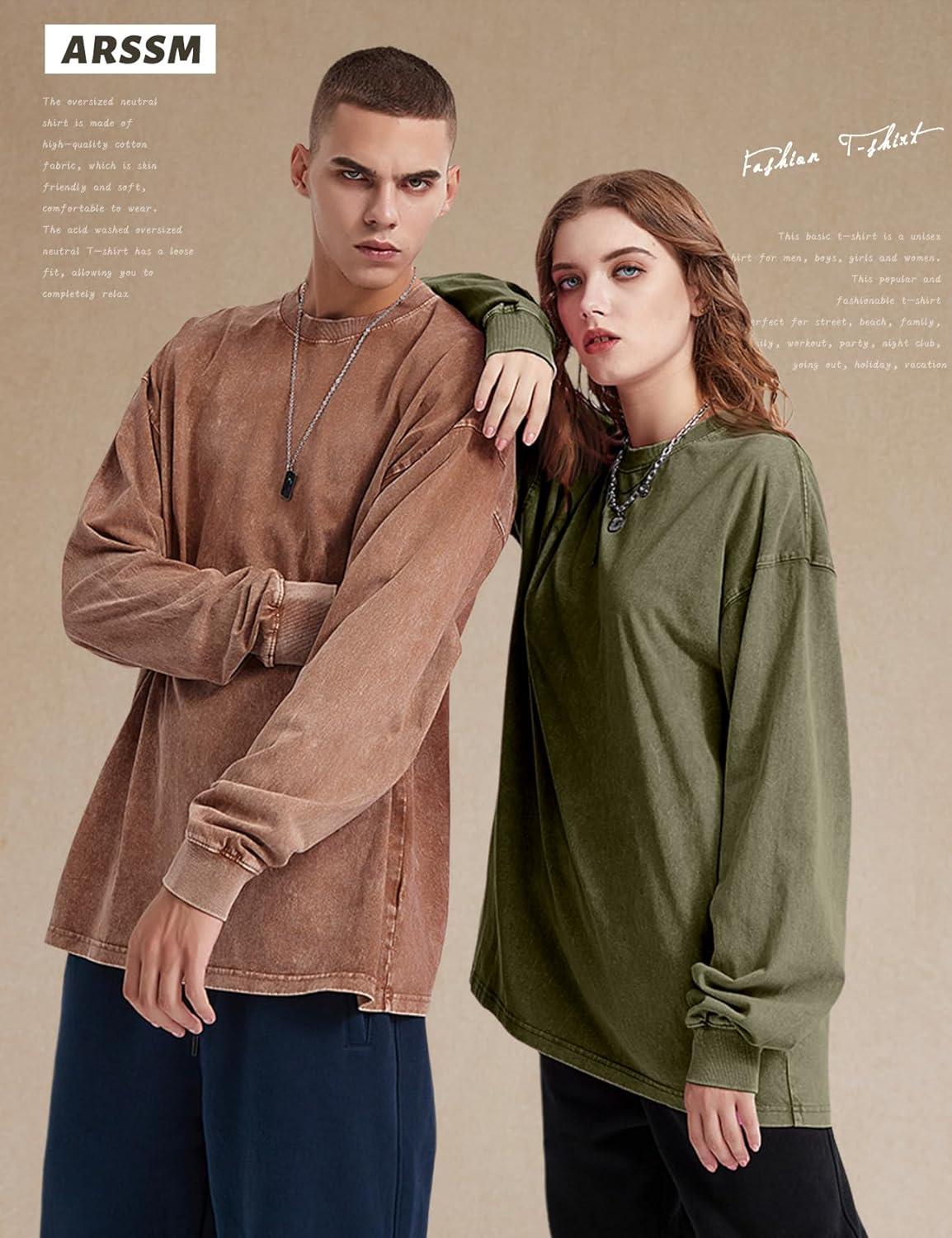 image:imageArssm Oversized TShirts for Women Cotton Long Sleeve Vintage Acid Wash Baggy T ShirtsBlackkhakiarmy