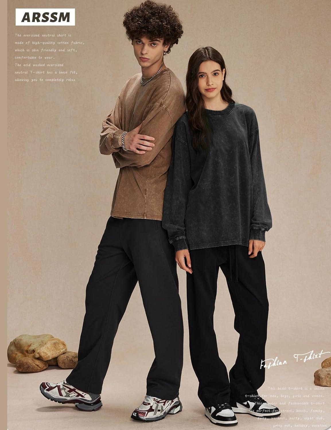 image:imageArssm Oversized TShirts for Women Cotton Long Sleeve Vintage Acid Wash Baggy T ShirtsBlackkhakibeige
