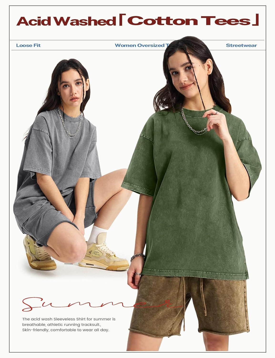 image:imageArssm Womens Oversized TShirts Cotton Acid Wash Boyfriend Tee Shirt Loose Fit Vintage TShirtsBlackbeigearmykhakigrey