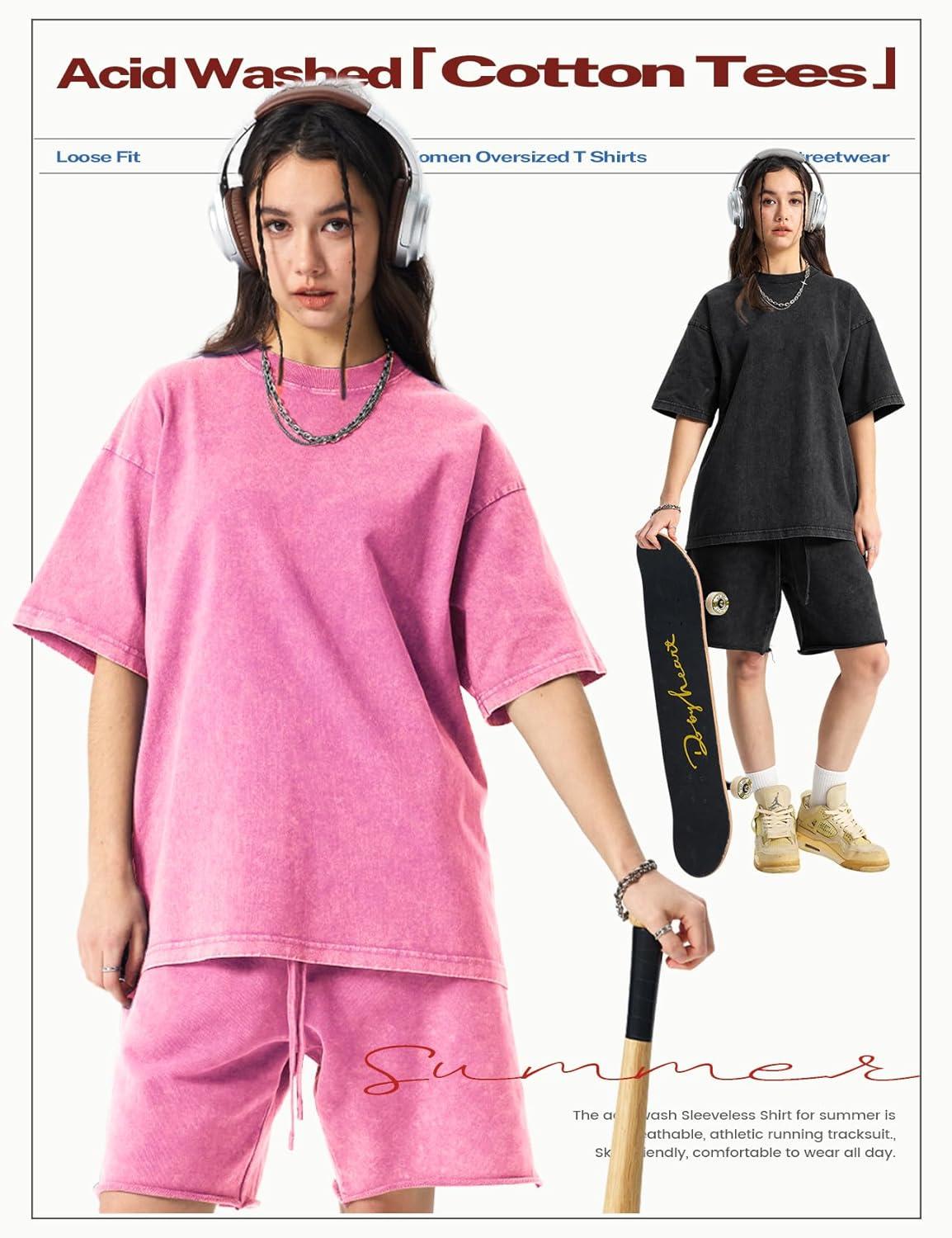 image:imageArssm Womens Oversized TShirts Cotton Acid Wash Boyfriend Tee Shirt Loose Fit Vintage TShirtsBlackgreybeigearmypink