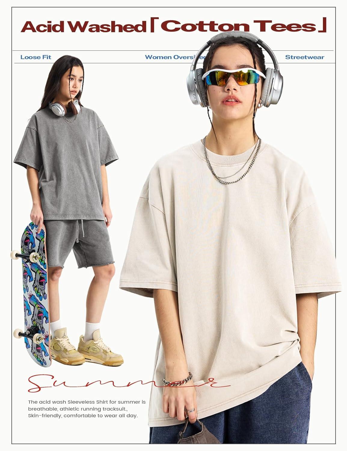 image:imageArssm Womens Oversized TShirts Cotton Acid Wash Boyfriend Tee Shirt Loose Fit Vintage TShirtsBlackgreybeigearmypink