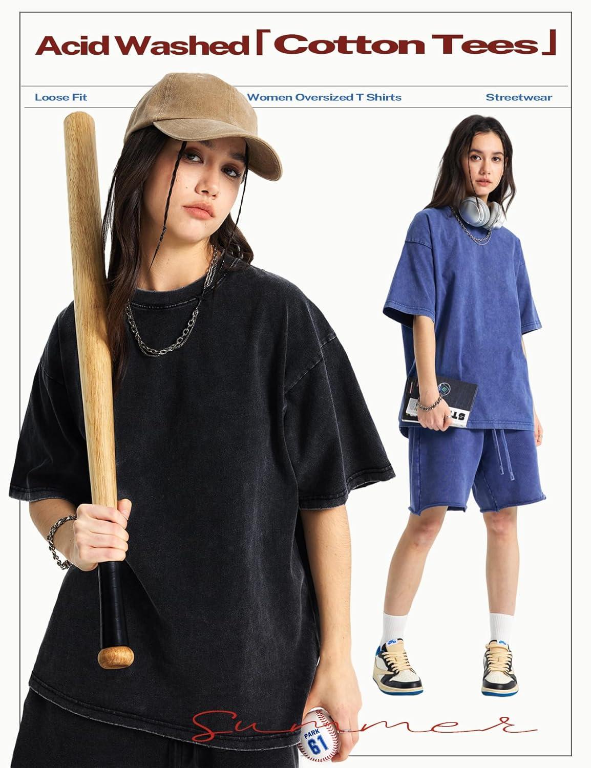 image:imageArssm Womens Oversized TShirts Cotton Acid Wash Boyfriend Tee Shirt Loose Fit Vintage TShirtsBlackgreykhakibeigeblue