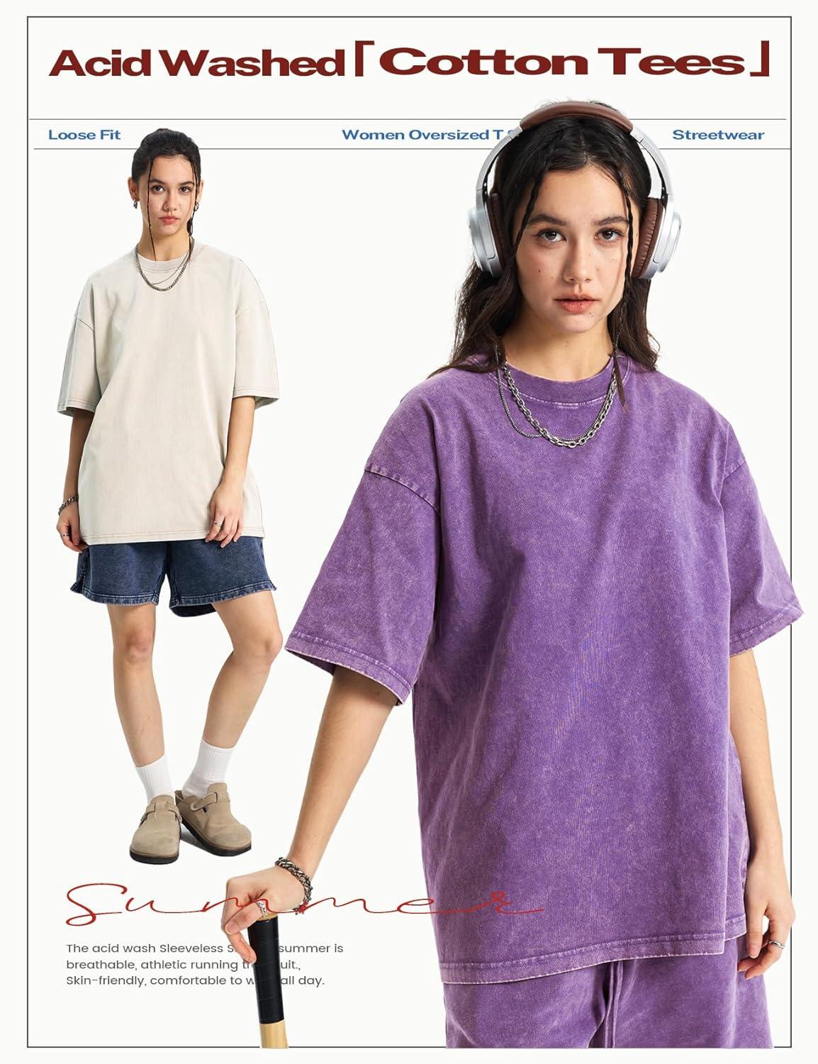 image:imageArssm Womens Oversized TShirts Cotton Acid Wash Boyfriend Tee Shirt Loose Fit Vintage TShirtsBlackkhakibeigearmypurple