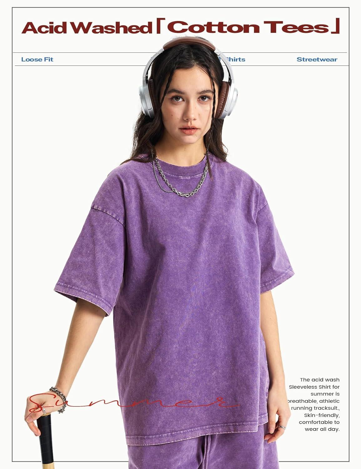 image:imageArssm Womens Oversized TShirts Cotton Acid Wash Boyfriend Tee Shirt Loose Fit Vintage TShirtsBlackpinkpurplebluebeige