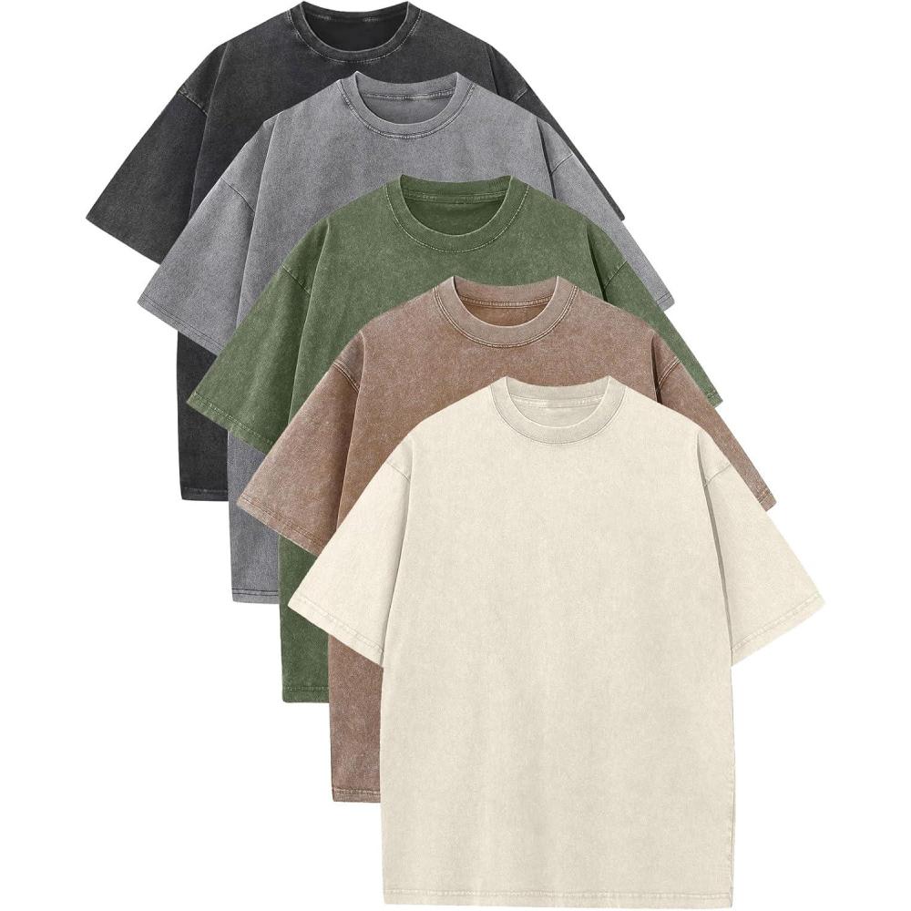 image:imageArssm Mens Oversized T Shirts Cotton Acid Wash Baggy Tees Loose Fit Vintage Heavyweight TShirtsBlackbeigearmykhakigrey