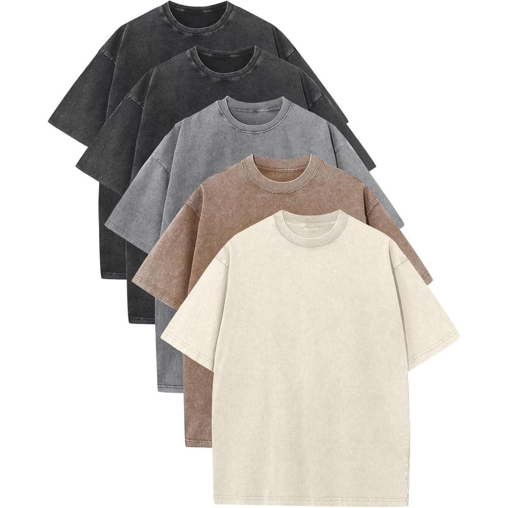 image:imageArssm Mens Oversized T Shirts Cotton Acid Wash Baggy Tees Loose Fit Vintage Heavyweight TShirtsBlackblackgreykhakibeige