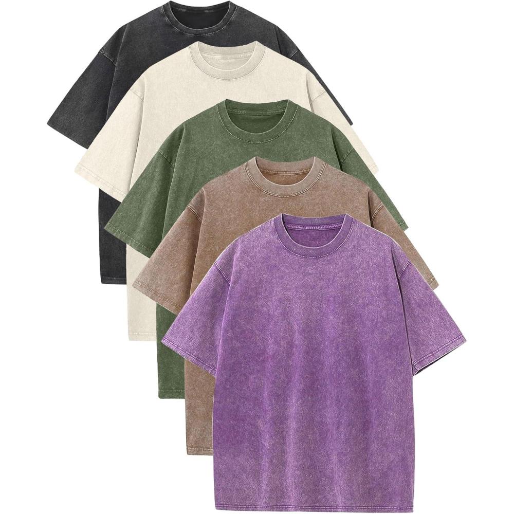image:imageArssm Mens Oversized T Shirts Cotton Acid Wash Baggy Tees Loose Fit Vintage Heavyweight TShirtsBlackkhakibeigearmypurple
