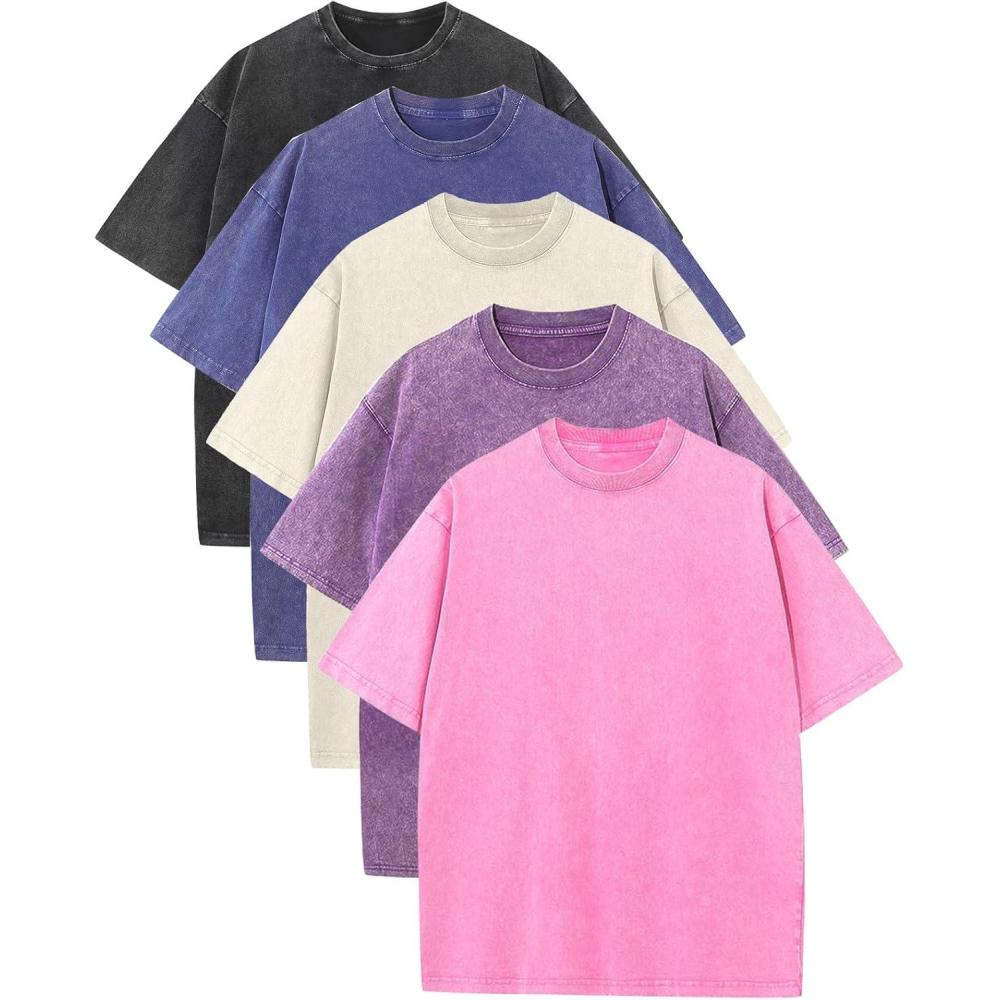image:imageArssm Mens Oversized T Shirts Cotton Acid Wash Baggy Tees Loose Fit Vintage Heavyweight TShirtsBlackpinkpurplebluebeige