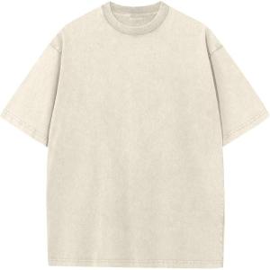 Arssm Mens Oversized T Shirts Cotton Acid Wash Baggy Tees Loose Fit Vintage Heavyweight T-Shirts(Beige)