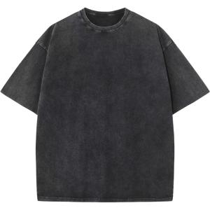 Arssm Mens Oversized T Shirts Cotton Acid Wash Baggy Tees Loose Fit Vintage Heavyweight T-Shirts(Black)