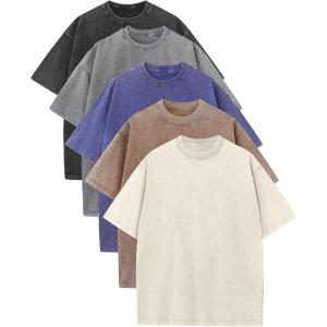 Arssm Mens Oversized T Shirts Cotton Acid Wash Baggy Tees Loose Fit Vintage Heavyweight T-Shirts(Black+grey+khaki+beige+blue)