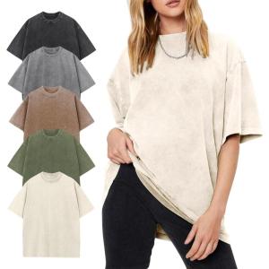 Arssm Women’s Oversized T-Shirts Cotton Acid Wash Boyfriend Tee Shirt Loose Fit Vintage T-Shirts(Black+beige+army+khaki+grey)