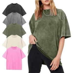Arssm Women’s Oversized T-Shirts Cotton Acid Wash Boyfriend Tee Shirt Loose Fit Vintage T-Shirts(Black+grey+beige+army+pink)