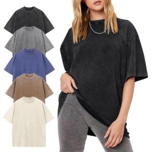 Arssm Women’s Oversized T-Shirts Cotton Acid Wash Boyfriend Tee Shirt Loose Fit Vintage T-Shirts(Black+grey+khaki+beige+blue)