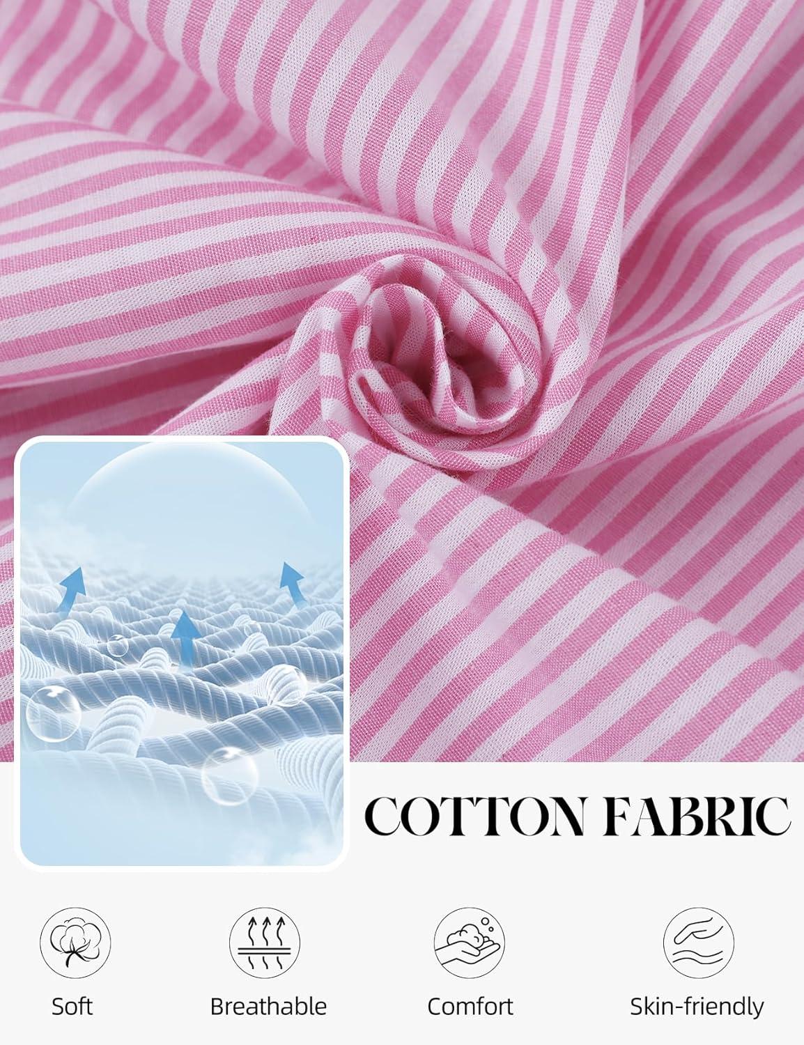 image:imageArssm Womens Striped Pajama Sets 2 Piece Cotton Pjs Sets Short Sleeve Button Down Shirts and Shorts SleepwearPink