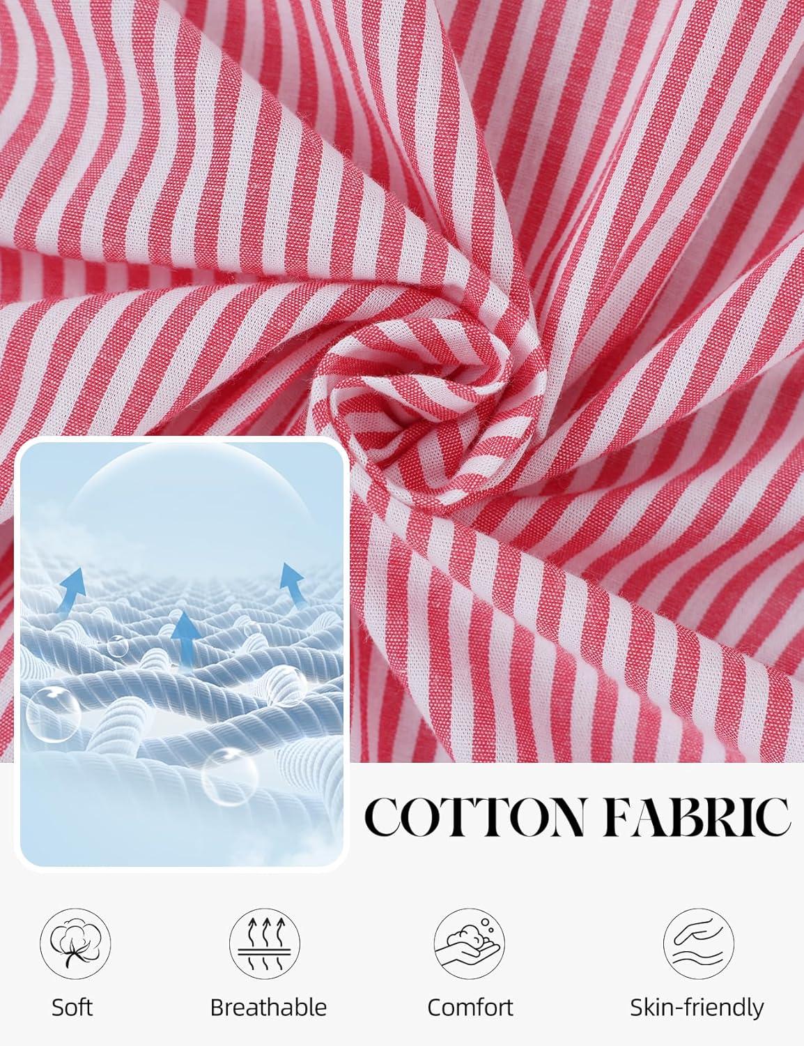 image:imageArssm Womens Striped Pajama Sets 2 Piece Cotton Pjs Sets Short Sleeve Button Down Shirts and Shorts SleepwearRed
