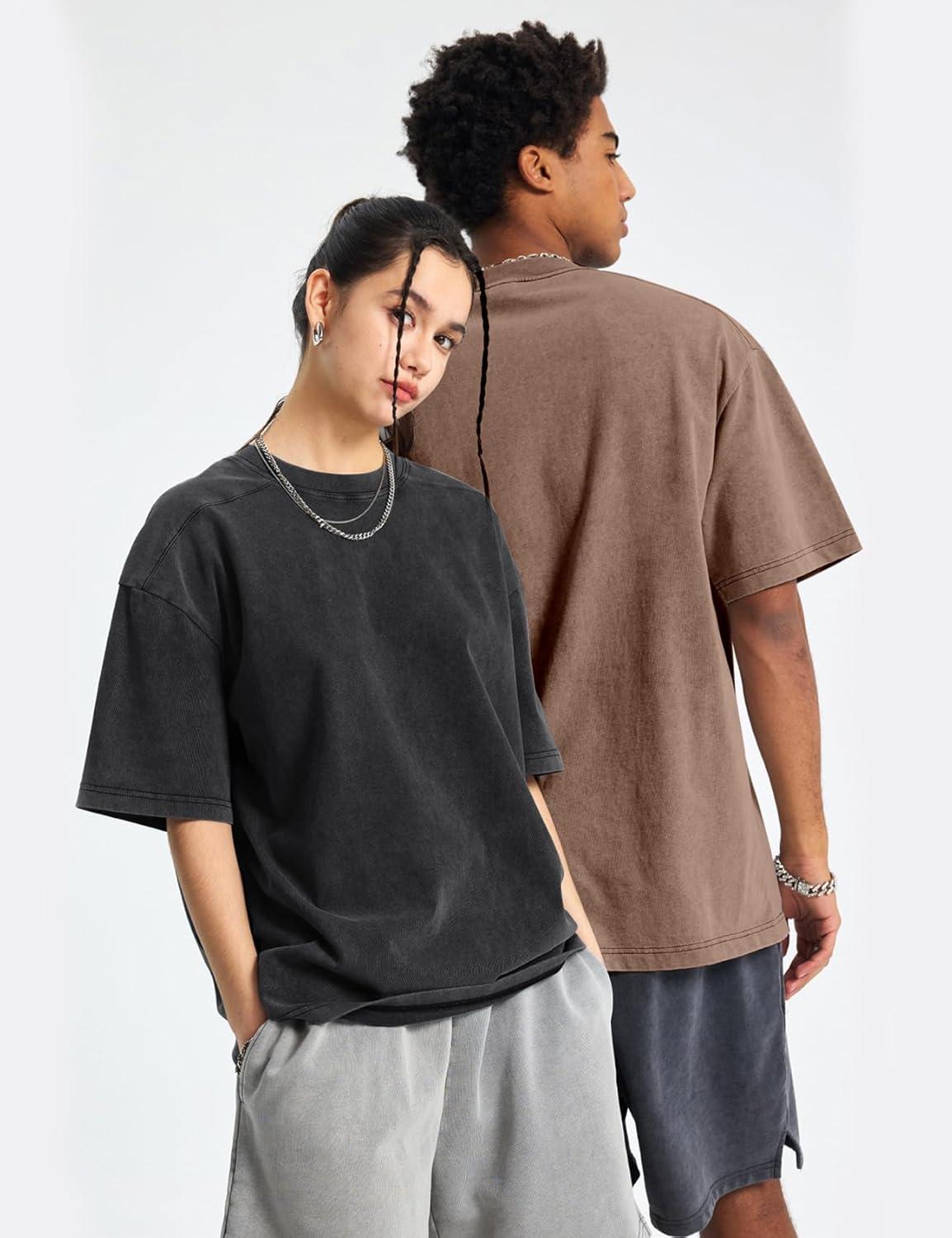 image:imageArssm Oversized Tshirts for Men Acid Wash Loose Fit Vintage Cotton Heavyweight T Shirts Baggy TeesBlackarmykhakibeige