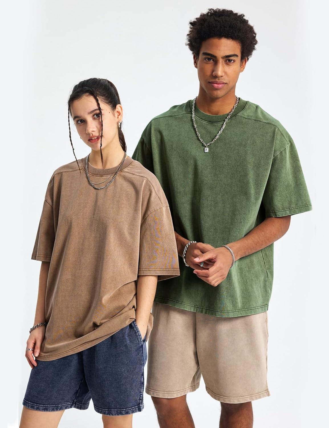 image:imageArssm Oversized Tshirts for Men Acid Wash Loose Fit Vintage Cotton Heavyweight T Shirts Baggy TeesBlackarmykhakibeige