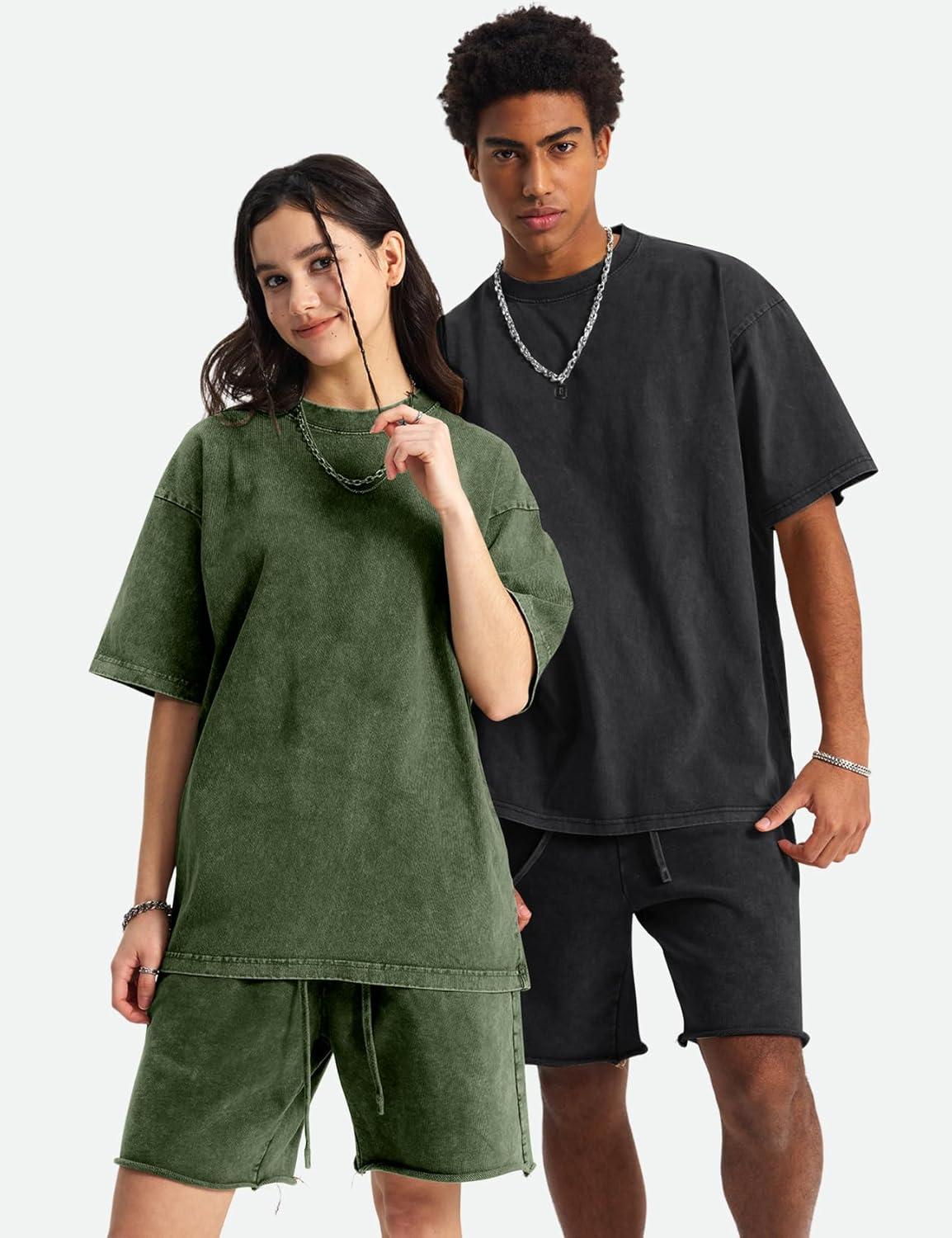 image:imageArssm Oversized Tshirts for Men Acid Wash Loose Fit Vintage Cotton Heavyweight T Shirts Baggy TeesBlackblackarmybeige