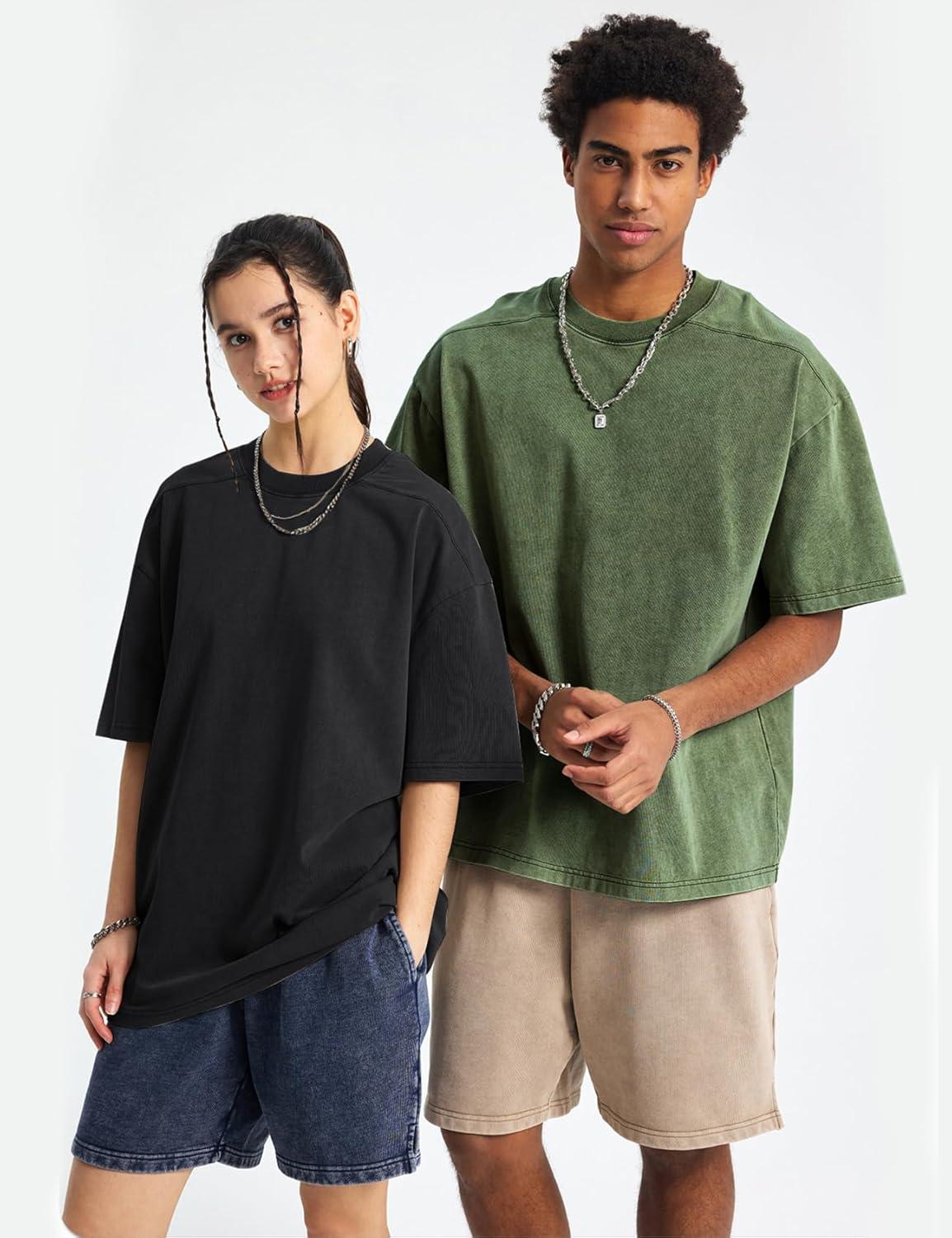 image:imageArssm Oversized Tshirts for Men Acid Wash Loose Fit Vintage Cotton Heavyweight T Shirts Baggy TeesBlackblackarmybeige