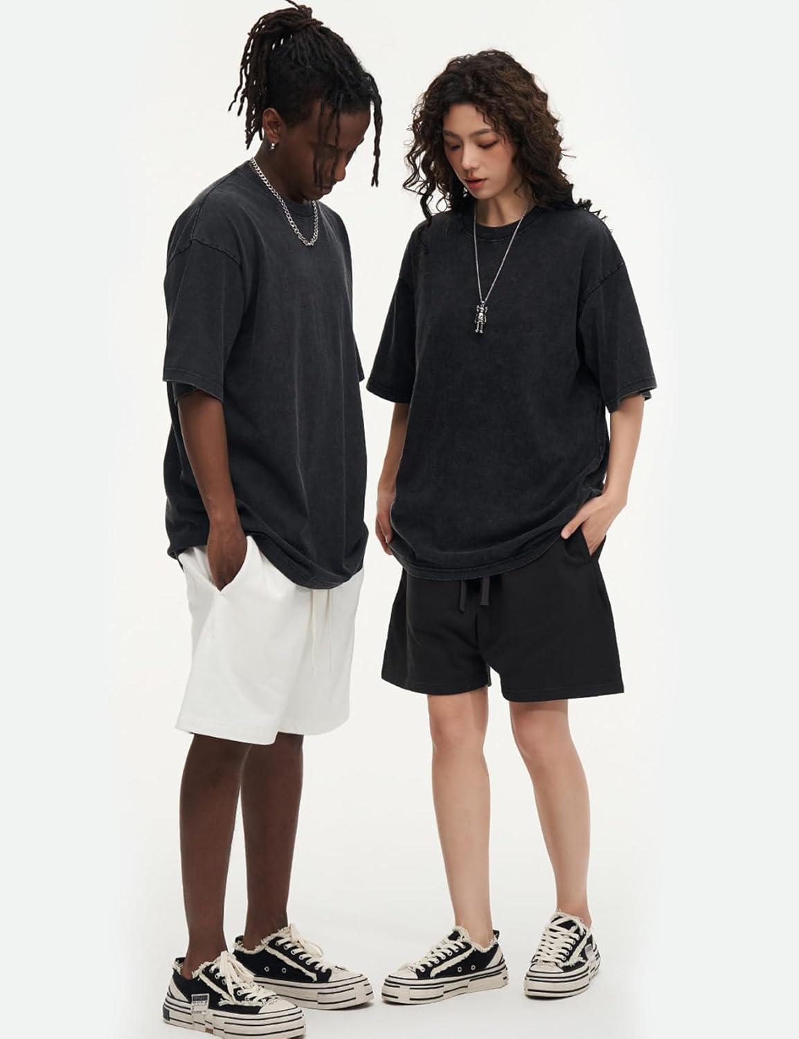 image:imageArssm Oversized Tshirts for Men Acid Wash Loose Fit Vintage Cotton Heavyweight T Shirts Baggy TeesBlackblackarmybeige