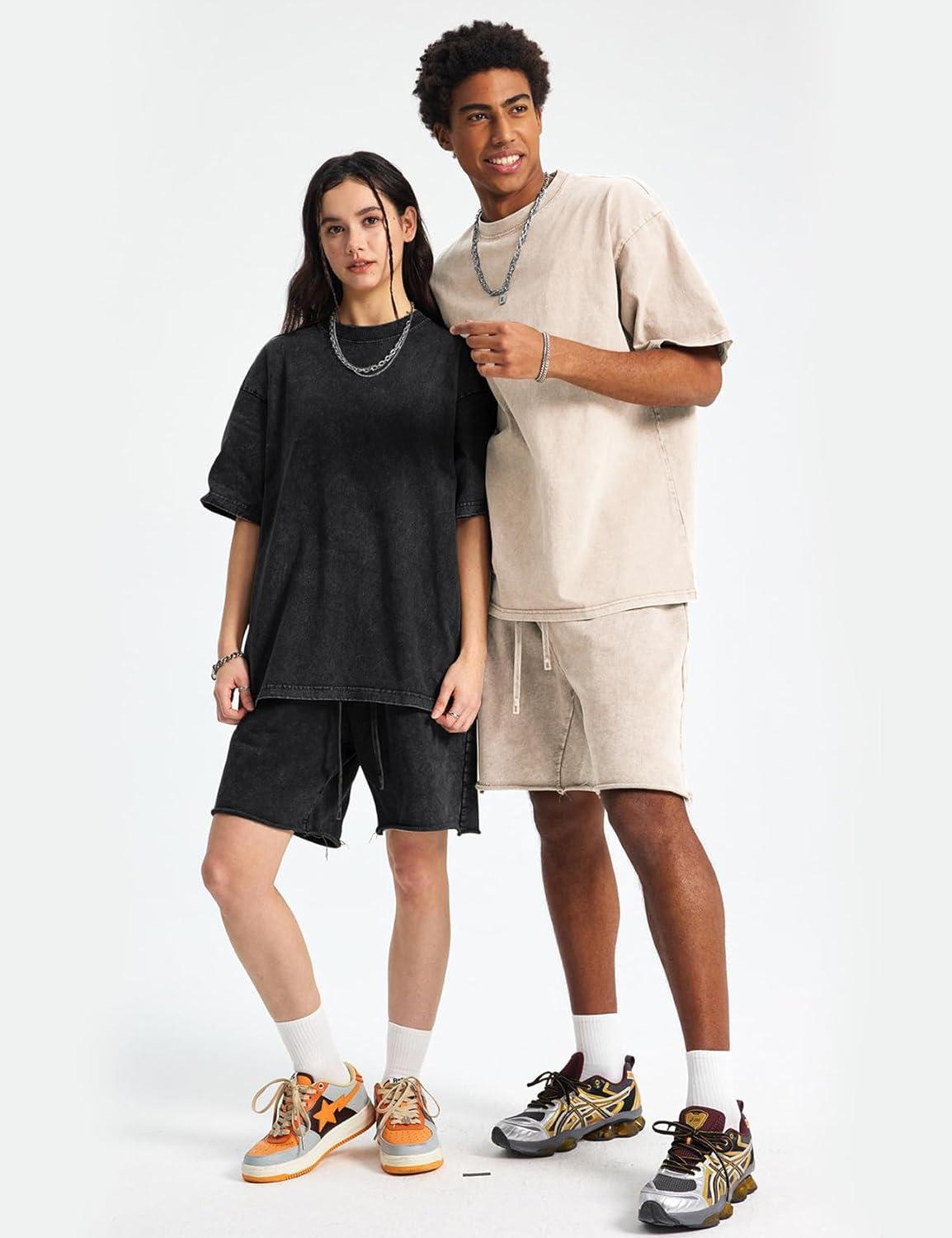 image:imageArssm Oversized Tshirts for Men Acid Wash Loose Fit Vintage Cotton Heavyweight T Shirts Baggy TeesBlackblackbeigebeige