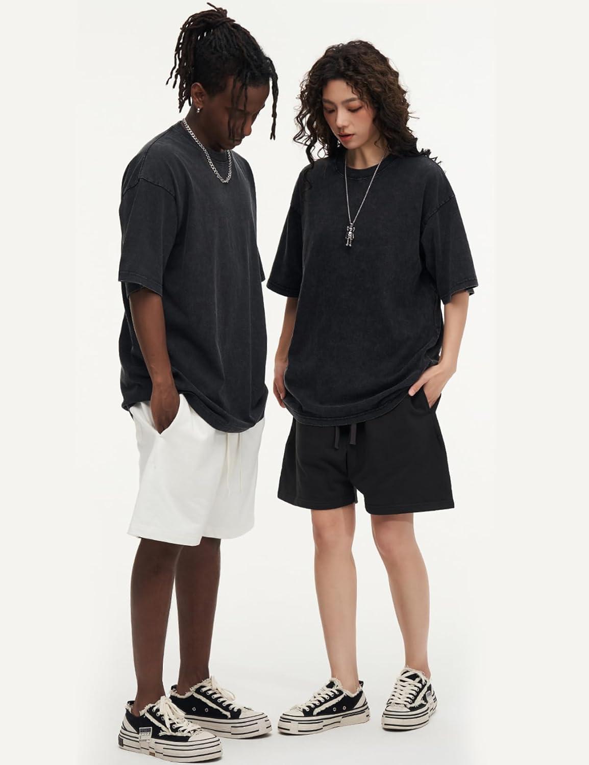 image:imageArssm Oversized Tshirts for Men Acid Wash Loose Fit Vintage Cotton Heavyweight T Shirts Baggy TeesBlackblackbeigebeige